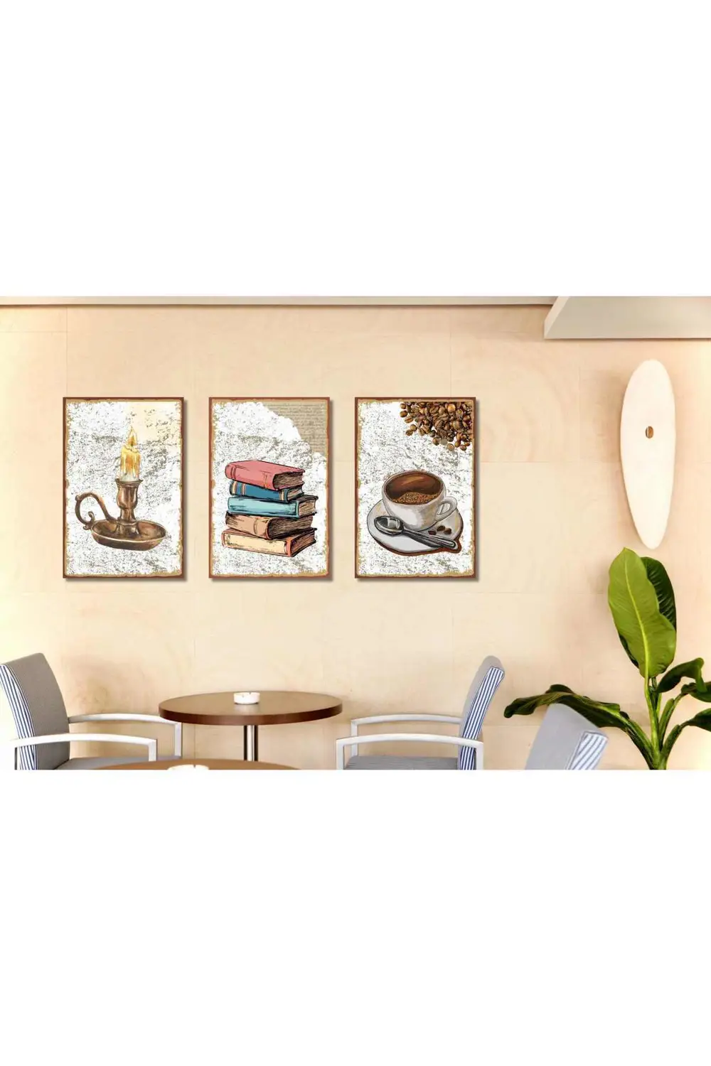 Nostaljik Mum,Kitap,Kahve Temalı 3 lü poster seti 20x30cm