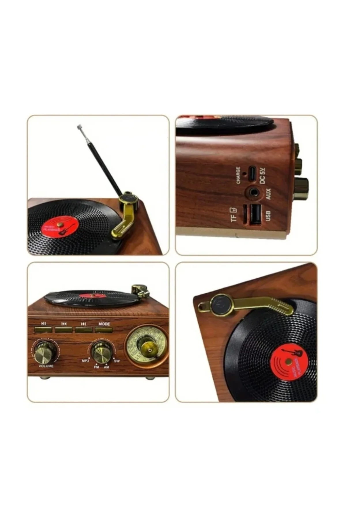 Nostaljik radyo Bluetooth FM USB MP3 çalar kahverengi 2 yıl garantili - Elektronik