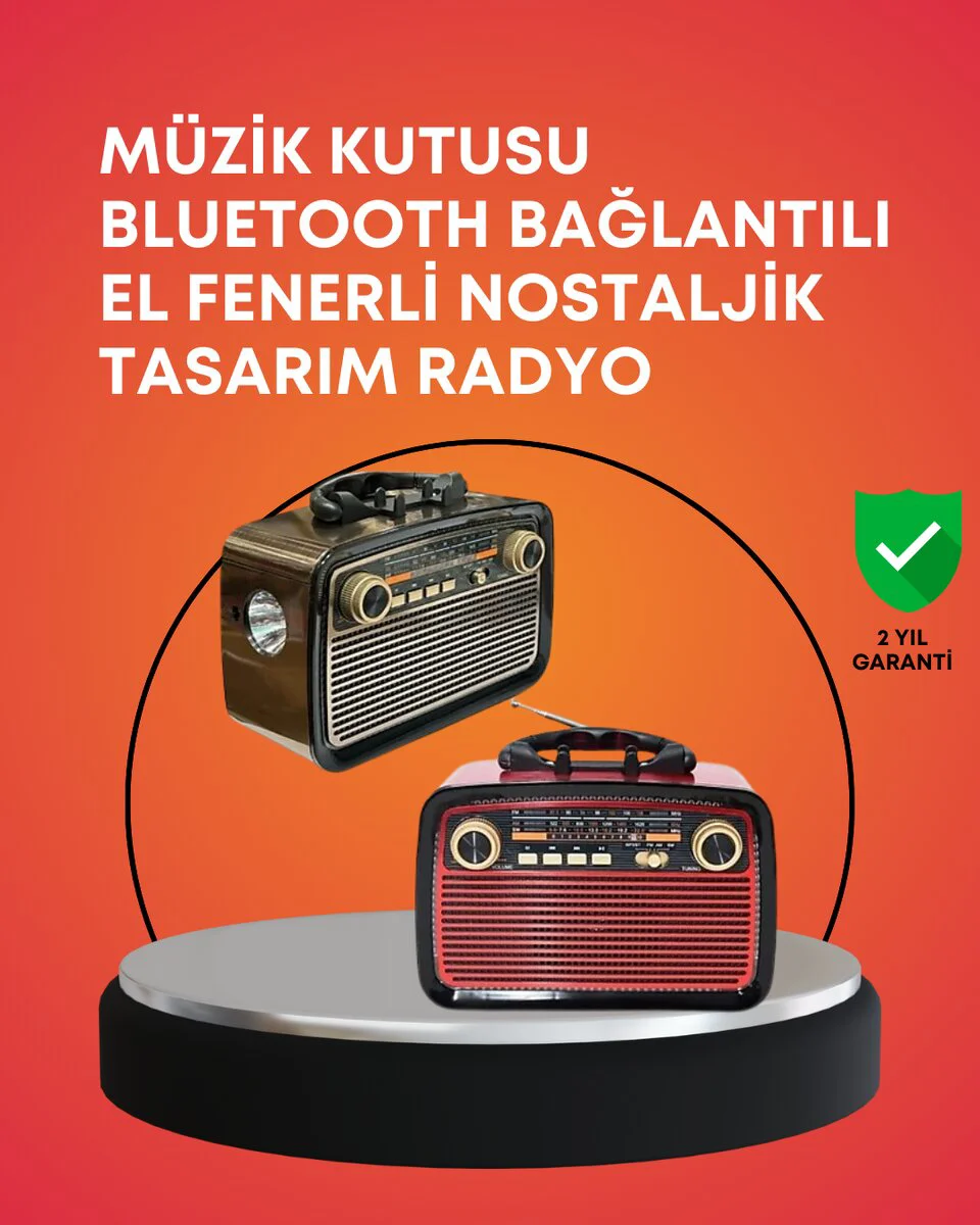 Nostaljik Radyo Görünümlü Bluetooth Hoparlör – FM/AM Kablosuz Şarj Edilebilir, 360° Ses