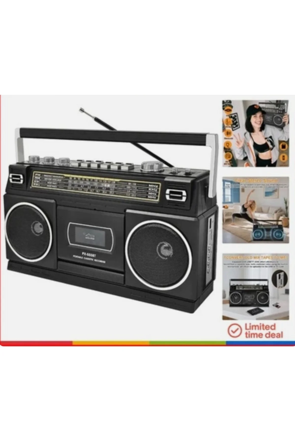 Nostaljik radyo siyah renk bluetooth FM radyo USB MP3 çalar kaset çalar hoparlör
