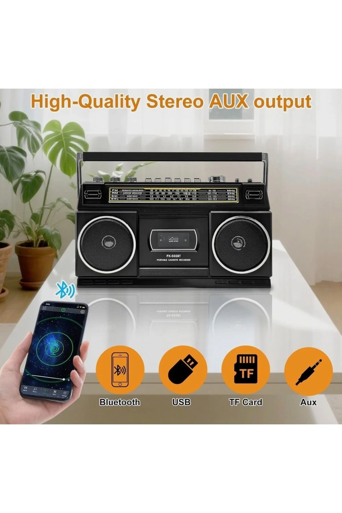 Nostaljik radyo siyah renk bluetooth FM radyo USB MP3 çalar kaset çalar hoparlör