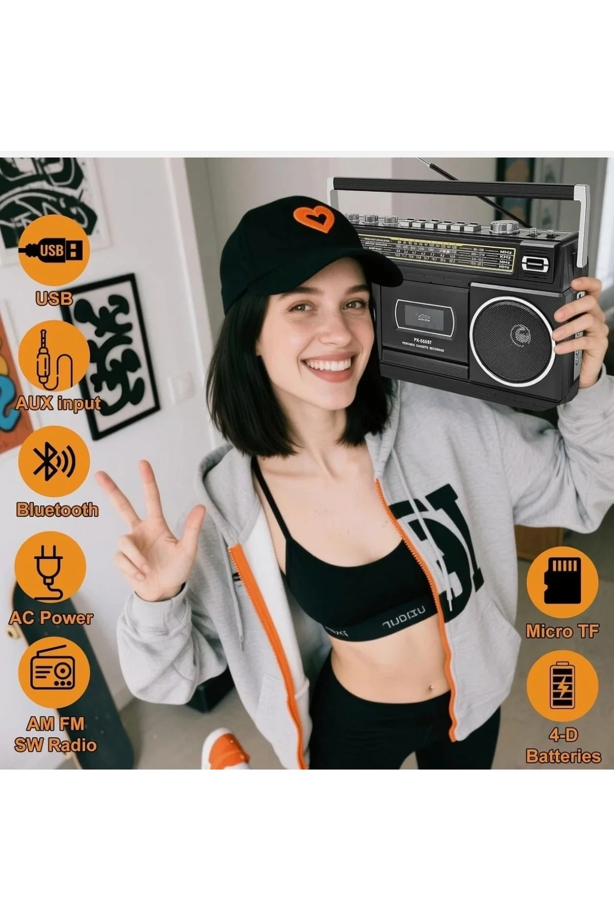 Nostaljik radyo siyah renk bluetooth FM radyo USB MP3 çalar kaset çalar hoparlör