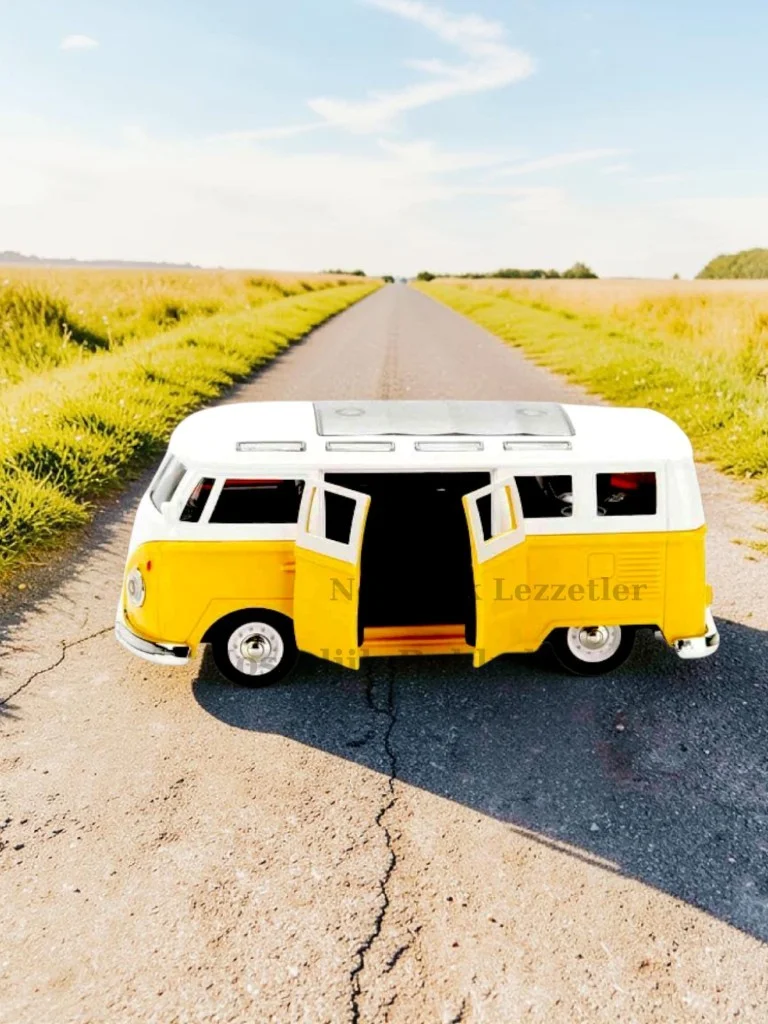 Nostaljik Sarı Volkswagen Type 2 Camper Van Sesli ve Işıklı ( 1/36 Ölçek ) Metal Çek Bırak Kapılar Açılır Model Araba Nostaljik Sarı Volkswagen Type 2 Camper Van Sesli ve Işıklı ( 1/36 Ölçek ) Metal Çek Bırak Kapılar Açılır Model Araba