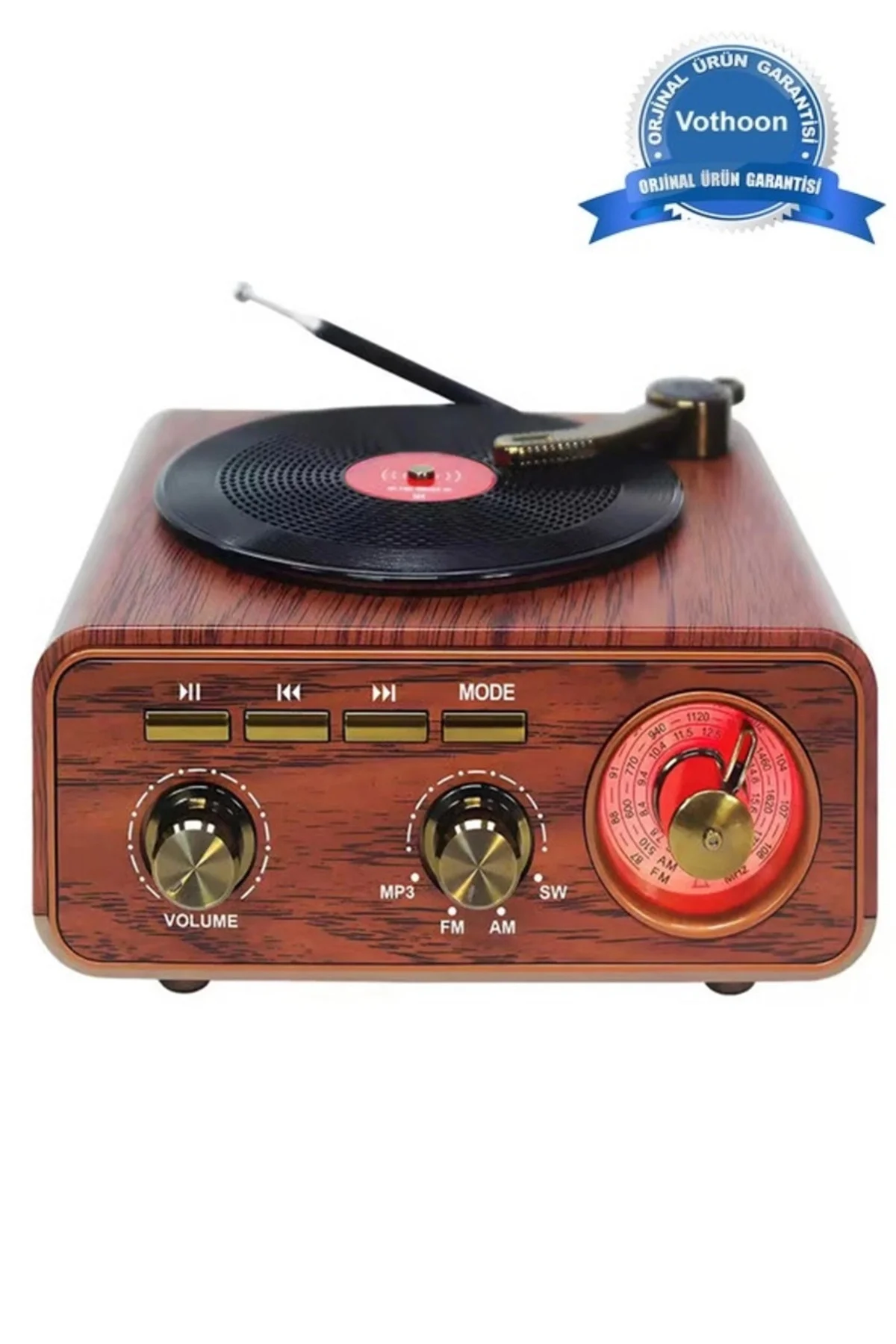 Nostaljik Tasarım Plak Çalar Görünümlü Radyolu Bluetooth Hoparlör