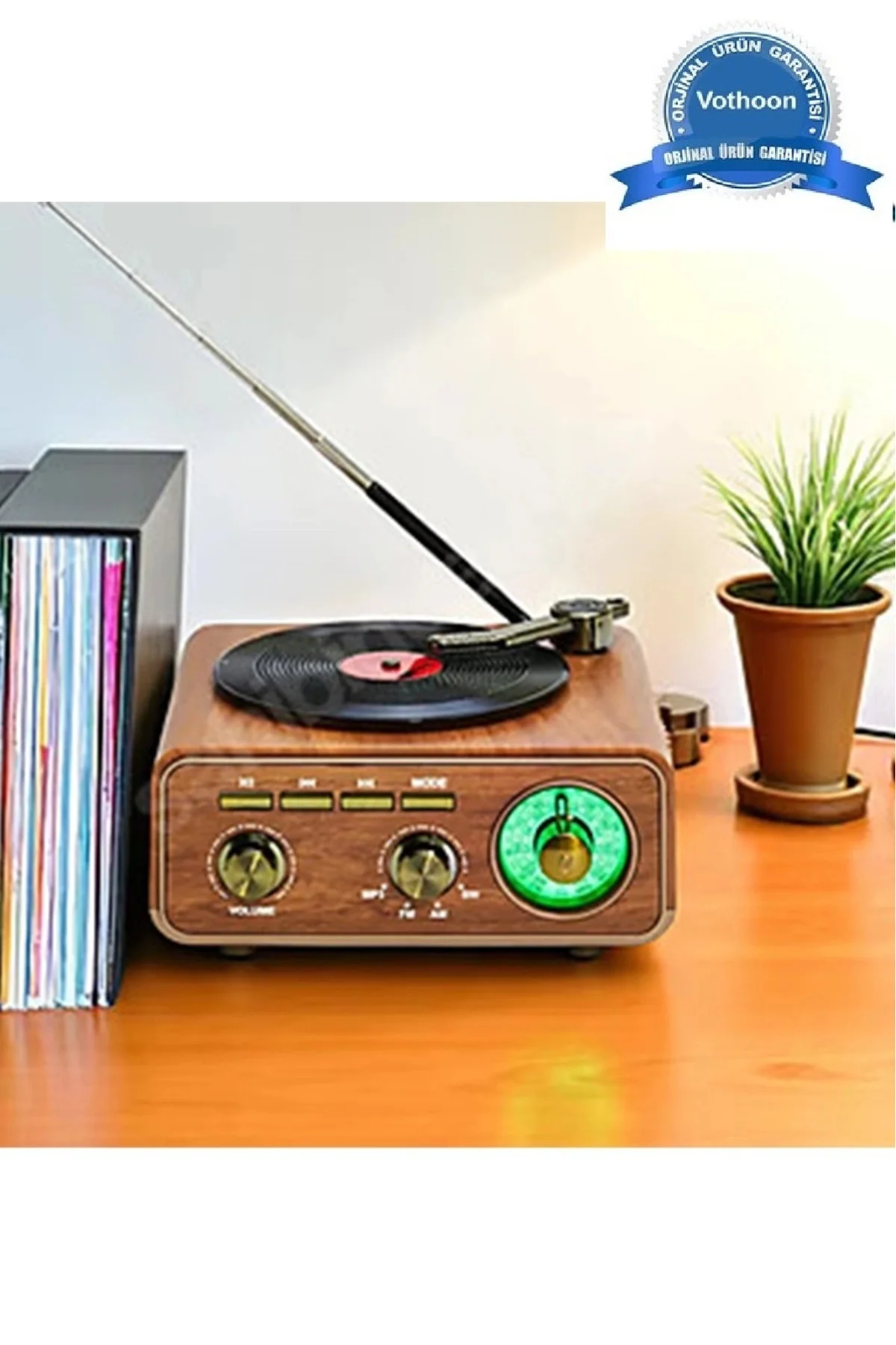 Nostaljik Tasarım Plak Çalar Görünümlü Radyolu Bluetooth Hoparlör