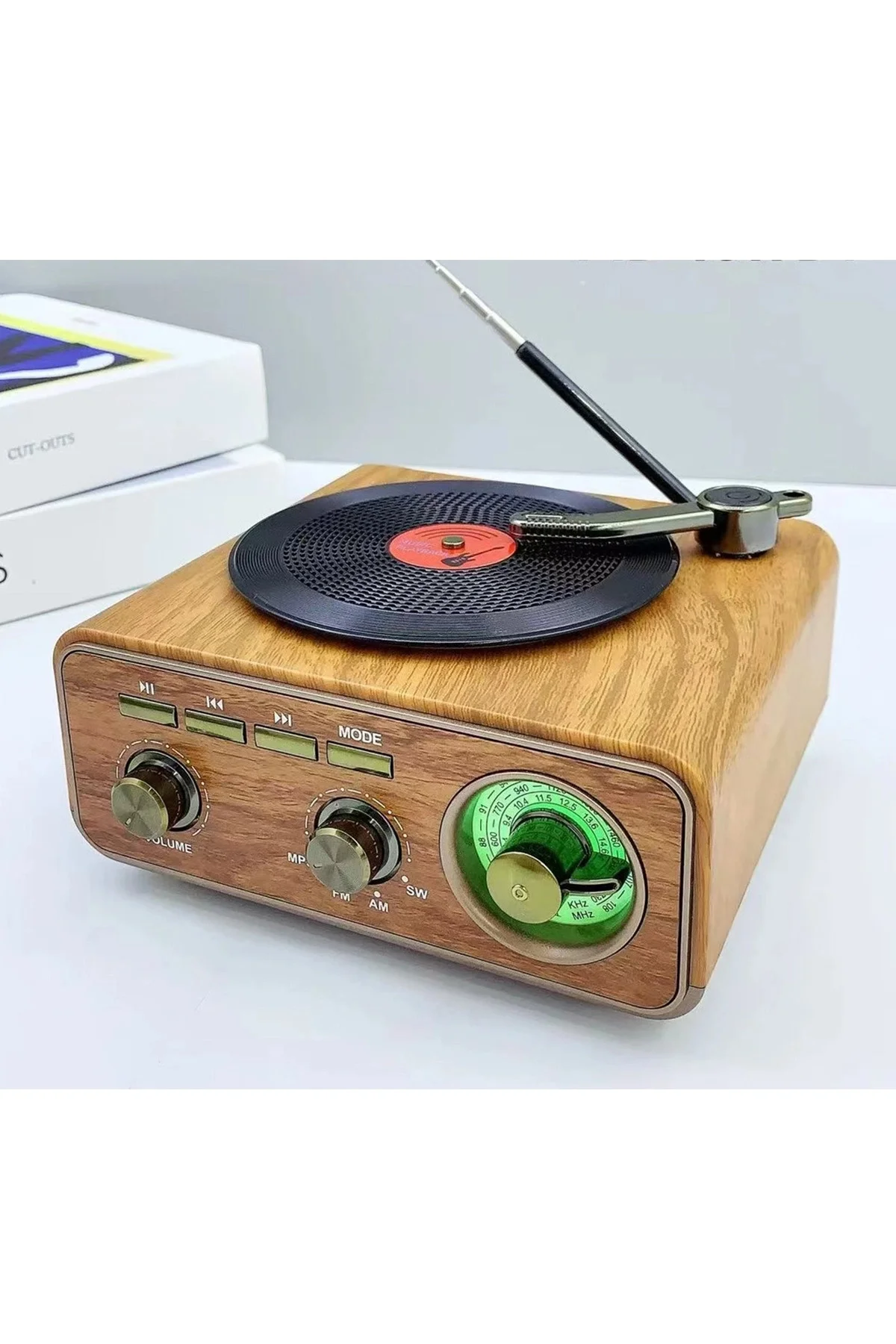 Nostaljik Tasarım Plak Çalar Görünümlü Radyolu Bluetooth Hoparlör