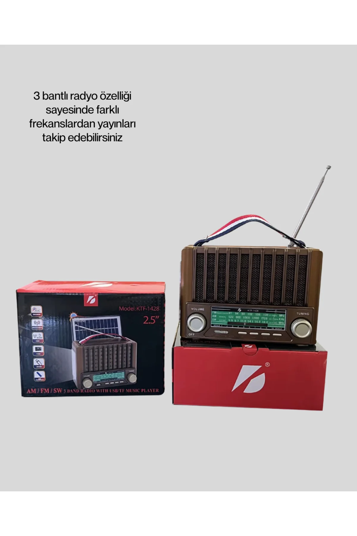 Nostaljik Tasarımlı Solar Şarjlı Radyo AM FM SW ve Bluetooth