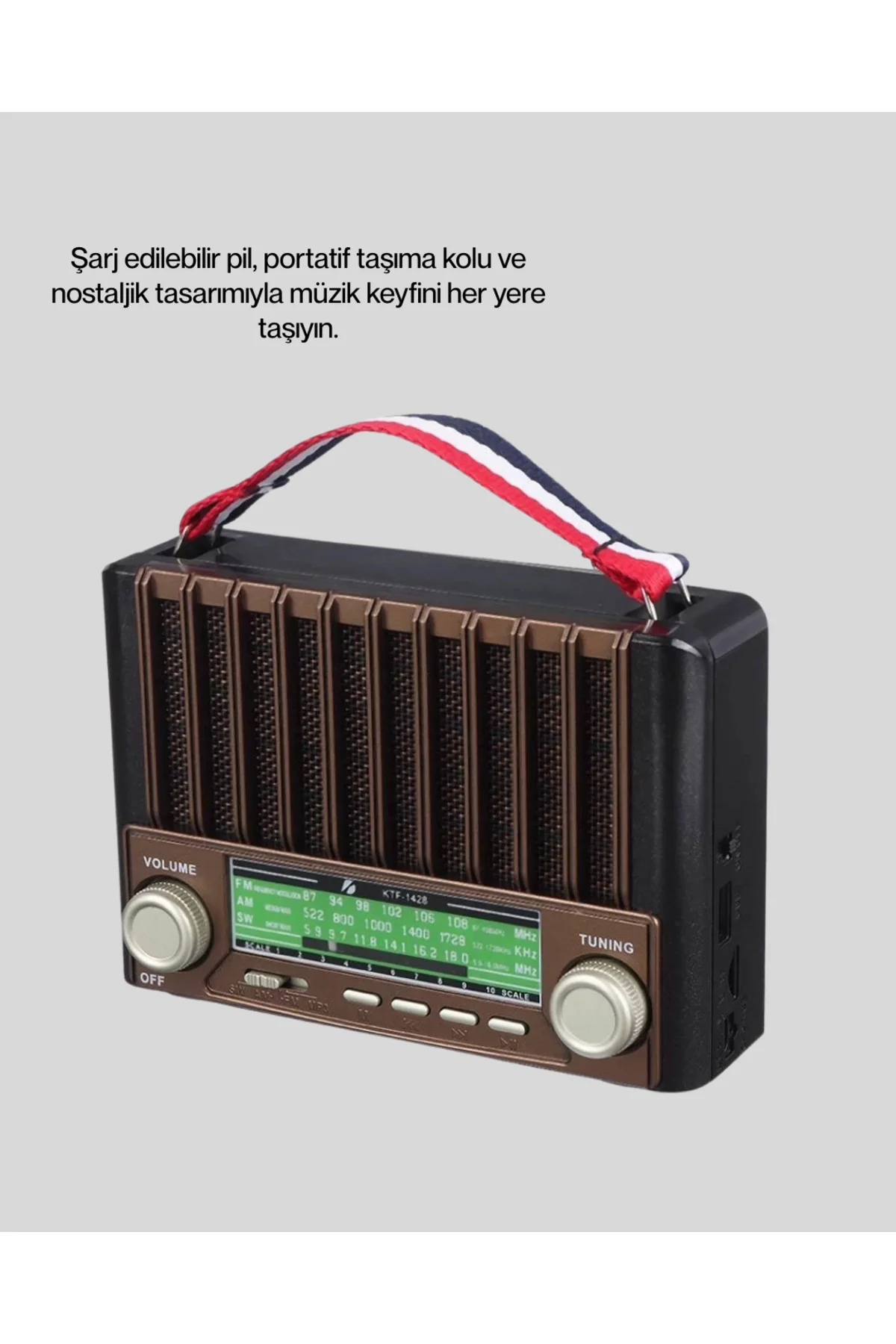 Nostaljik Tasarımlı Solar Şarjlı Radyo AM FM SW ve Bluetooth