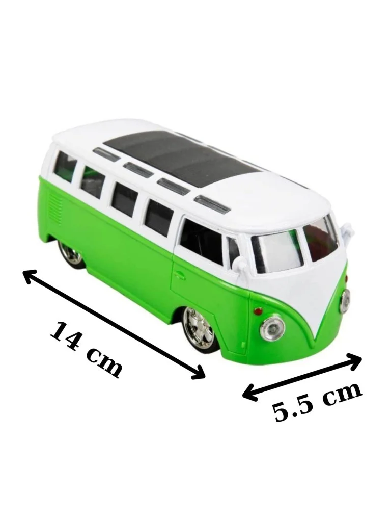 Nostaljik Yeşil Sesli ve Işıklı Volkswagen Type 2 Camper Van ( 1/36 Ölçek ) Metal Çek Bırak Kapılar Açılır Model Araba