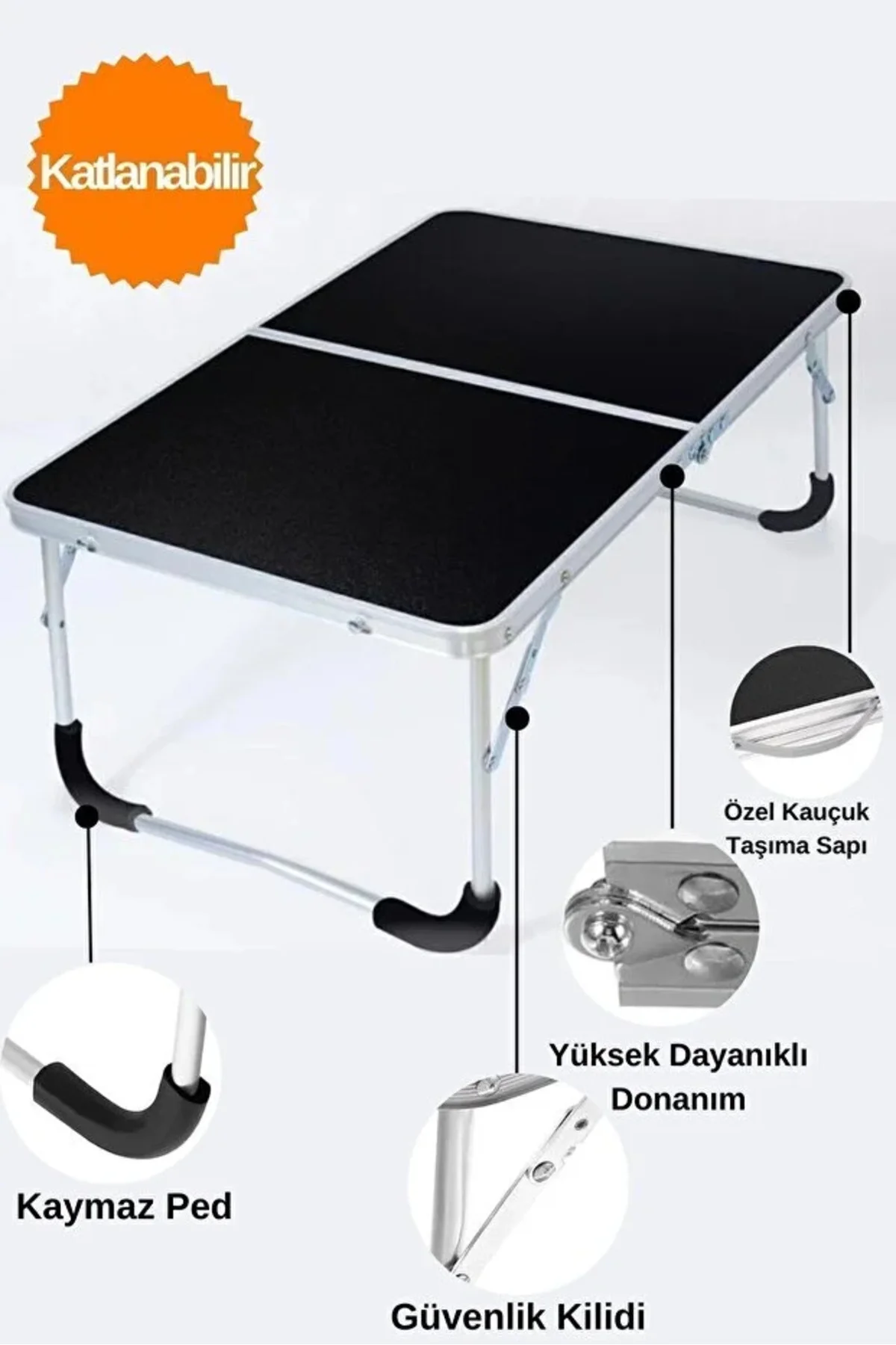 Not- Ebat Küçüktür Katlanır Siyah Kamp Sehpası 60x40x25 Cm Çok Amaçlı Masa Bilgisayar Masası
