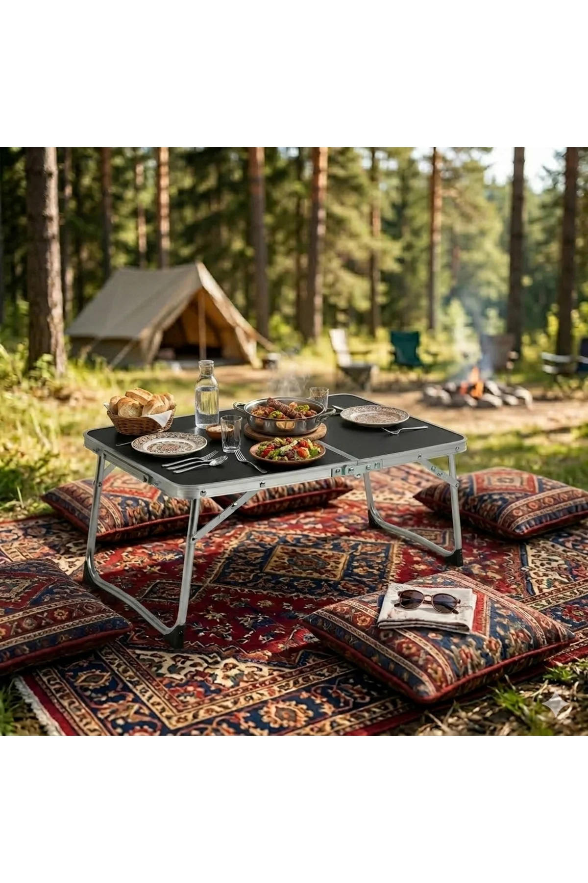 Not- Ebat Küçüktür Katlanır Siyah Kamp Sehpası 60x40x25 Cm Çok Amaçlı Masa Bilgisayar Masası