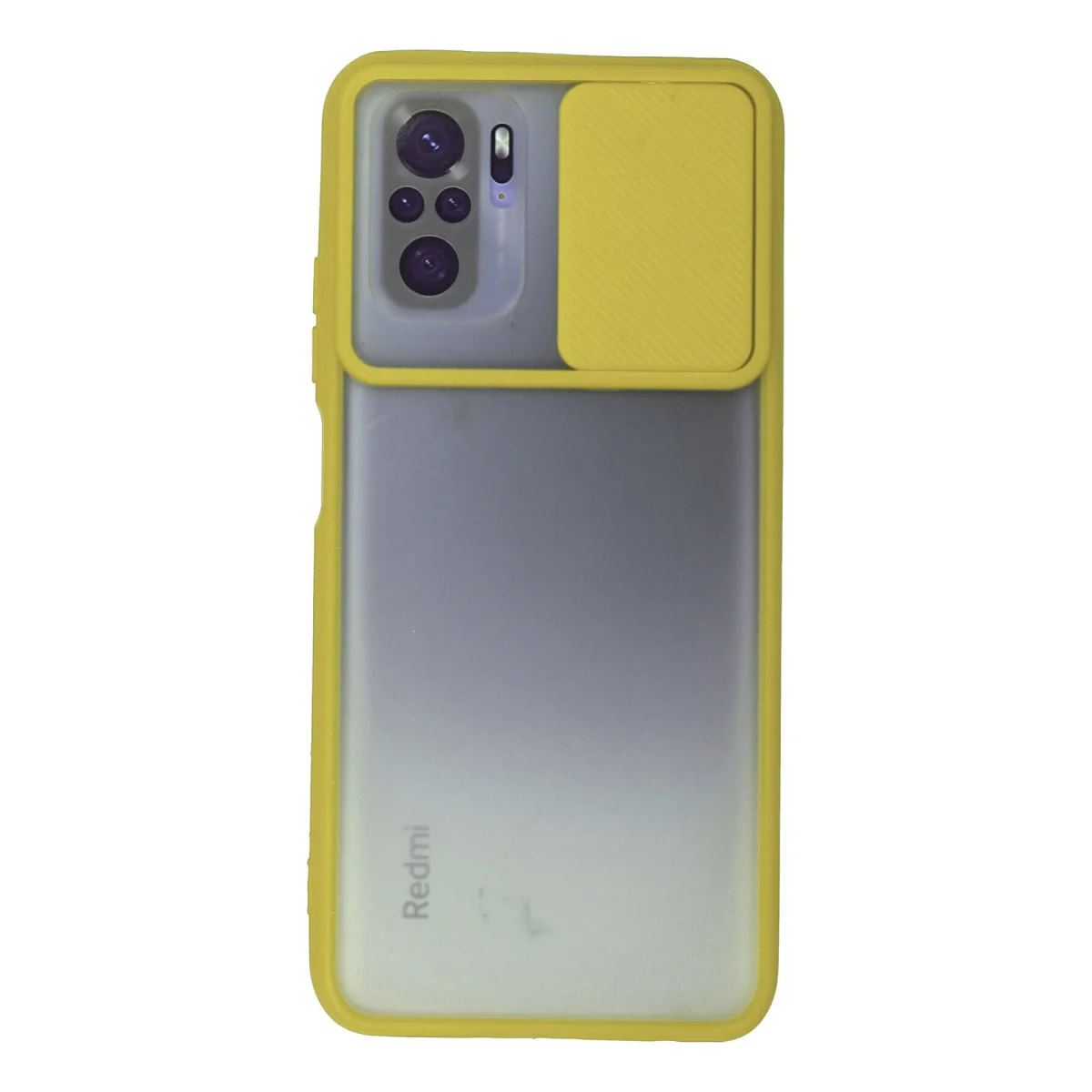 Note 10 Kamera Sürgülü Silikon Kılıf - Buzlu Mat Kapak (Sarı)