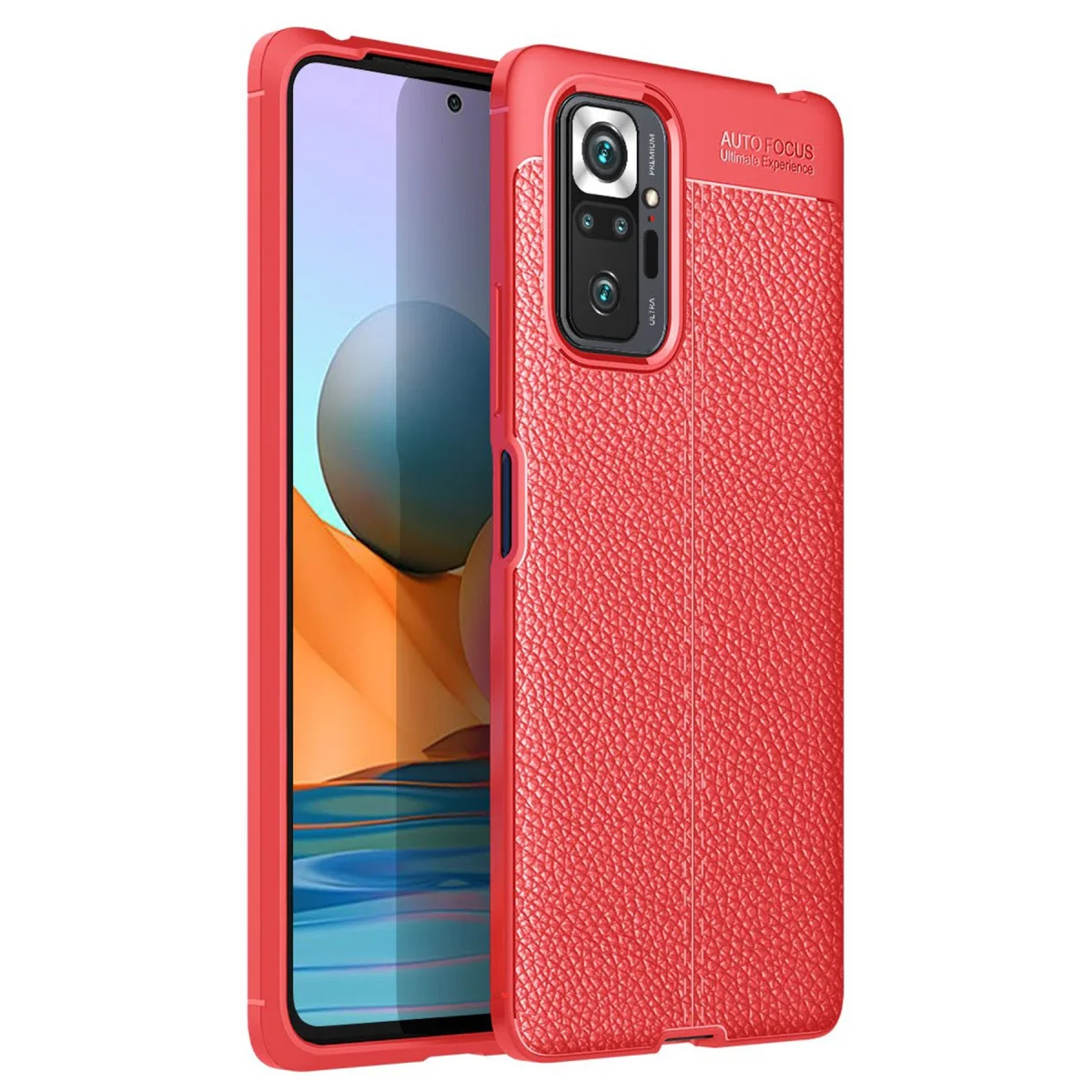 Note 10 Pro Auto Focus Kılıf - Kırmızı Deri Dokulu TPU Hafif Koruma