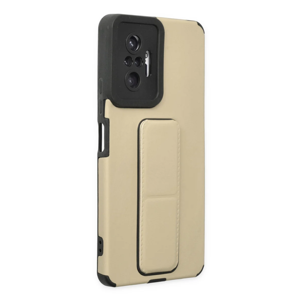 Note 10 Pro Kılıf Mega Standlı Silikon - Gold (Ekran Koruyucu ve Ergonomik Çözüm)