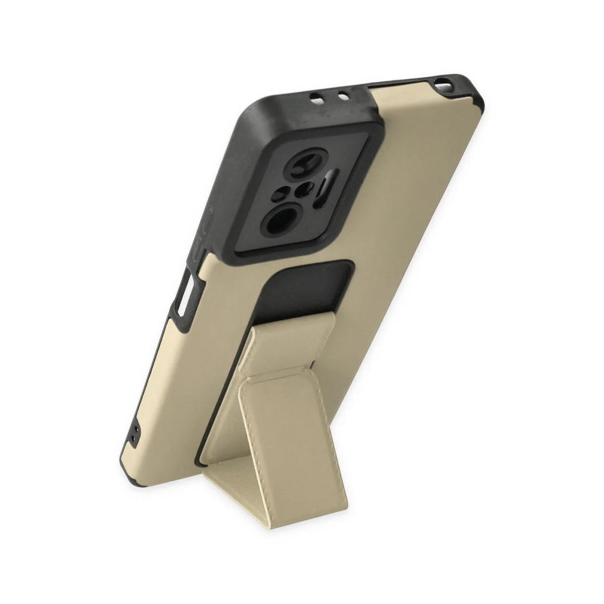 Note 10 Pro Kılıf Mega Standlı Silikon - Gold (Ekran Koruyucu ve Ergonomik Çözüm)