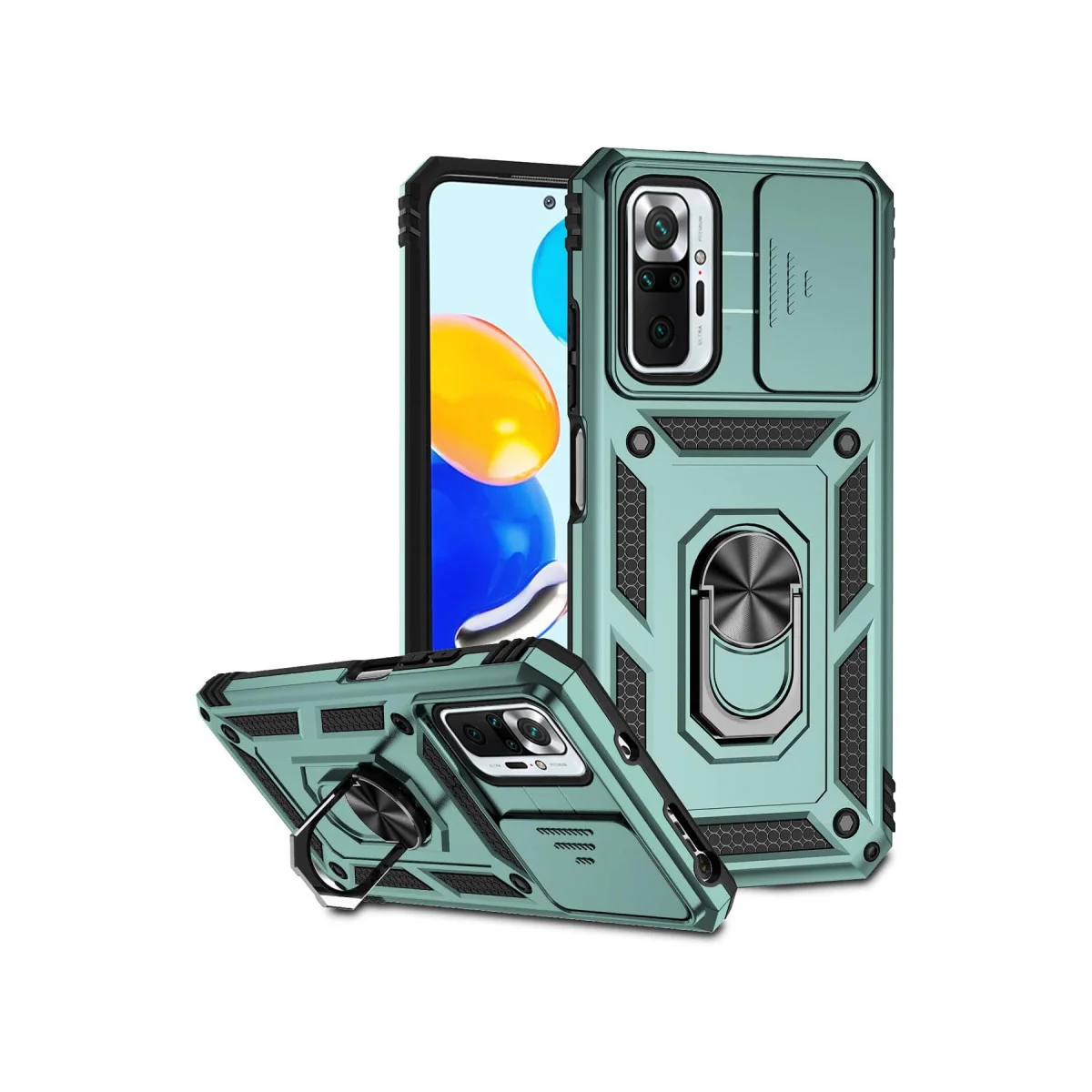 Note 10 Pro Kılıf Silikon Pars Lens Yüzüklü Yeşil - Maksimum Koruma ve Stand Özelliği