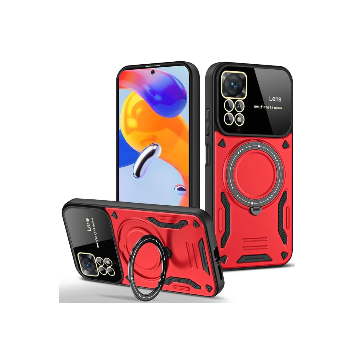 Note 11 Pro Joy Lens Standlı Kılıf - Kırmızı