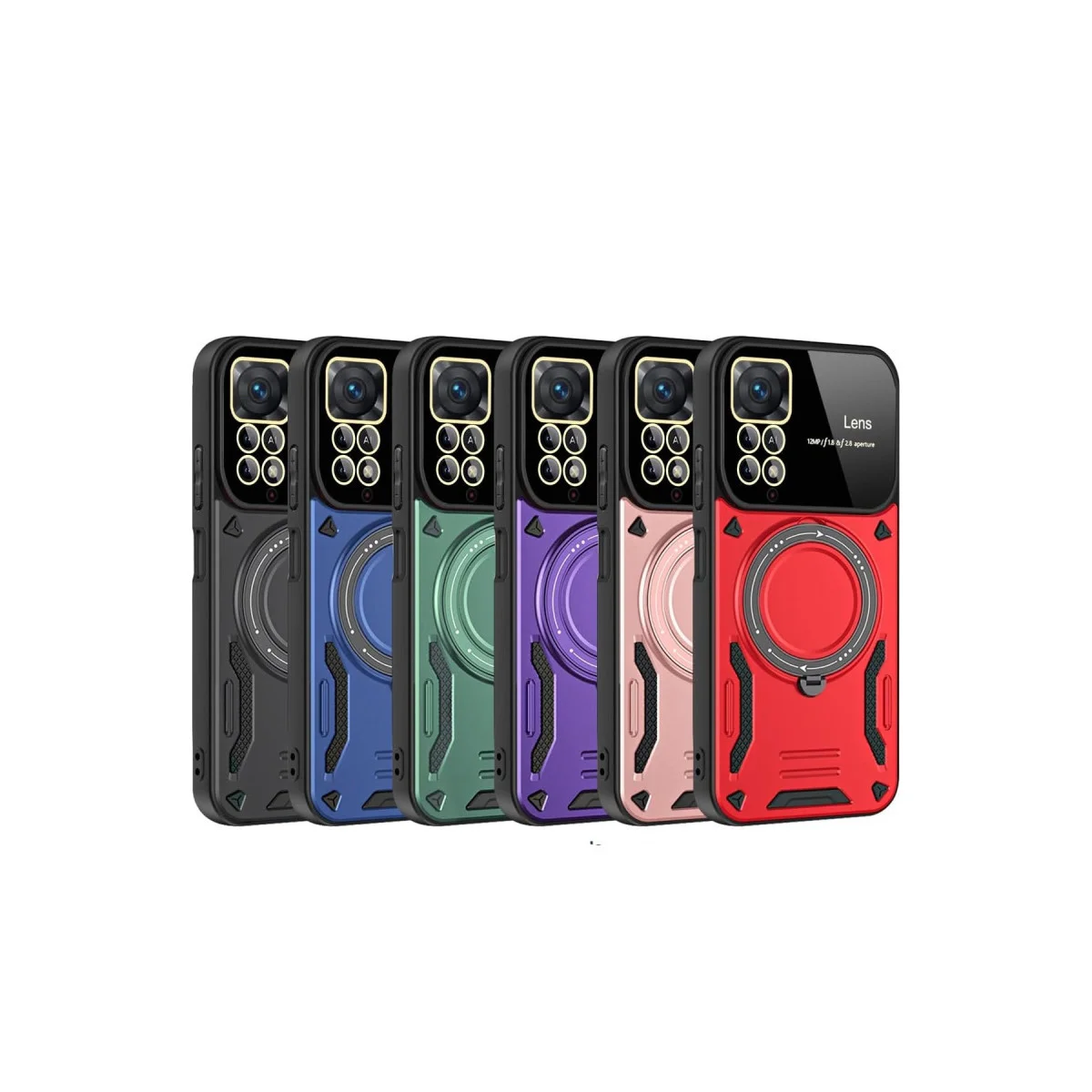 Note 11 Pro Kılıf Joy Lens Standlı - Koyu Yeşil ve 360° Döner Stand