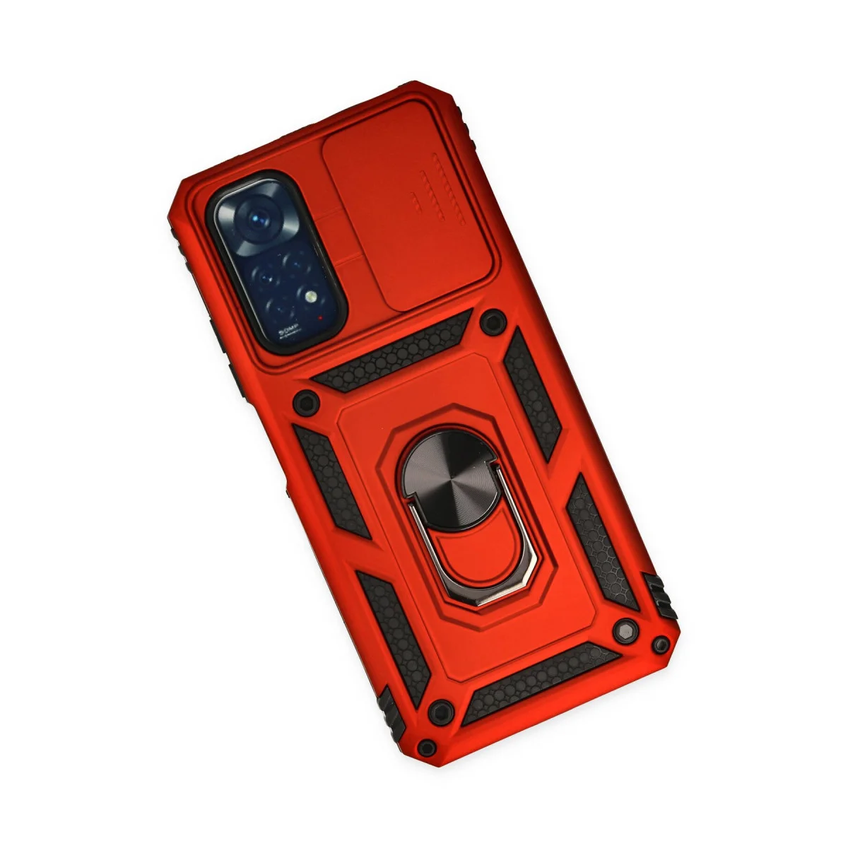 Note 11 Silikon Kılıf - Pars Lens Yüzüklü Kırmızı Koruma Kılıfı