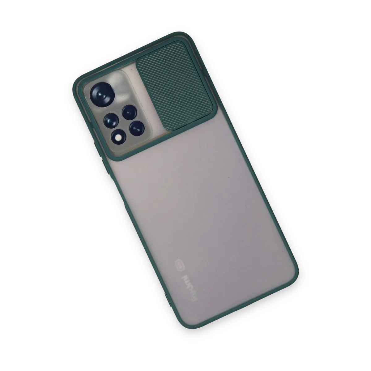 Note 11T Kamera Sürgülü Silikon Kılıf - Yeşil Palm Buzlu Kalkan