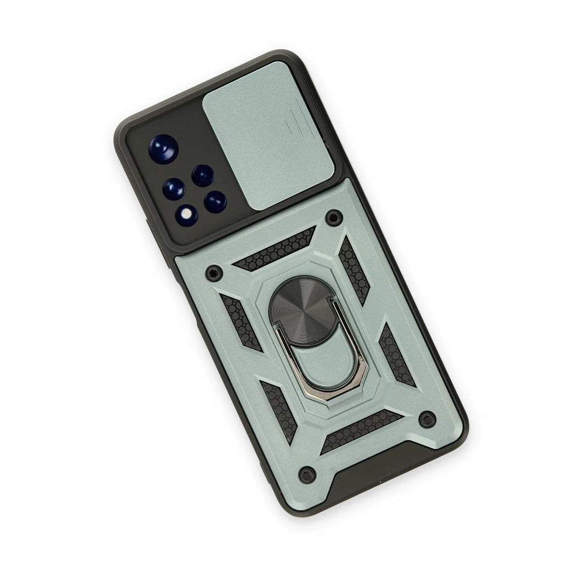 Note 11T Kılıf - Yeşil Silikon Lens Korumalı ve Metal Standlı Premium Kılıf