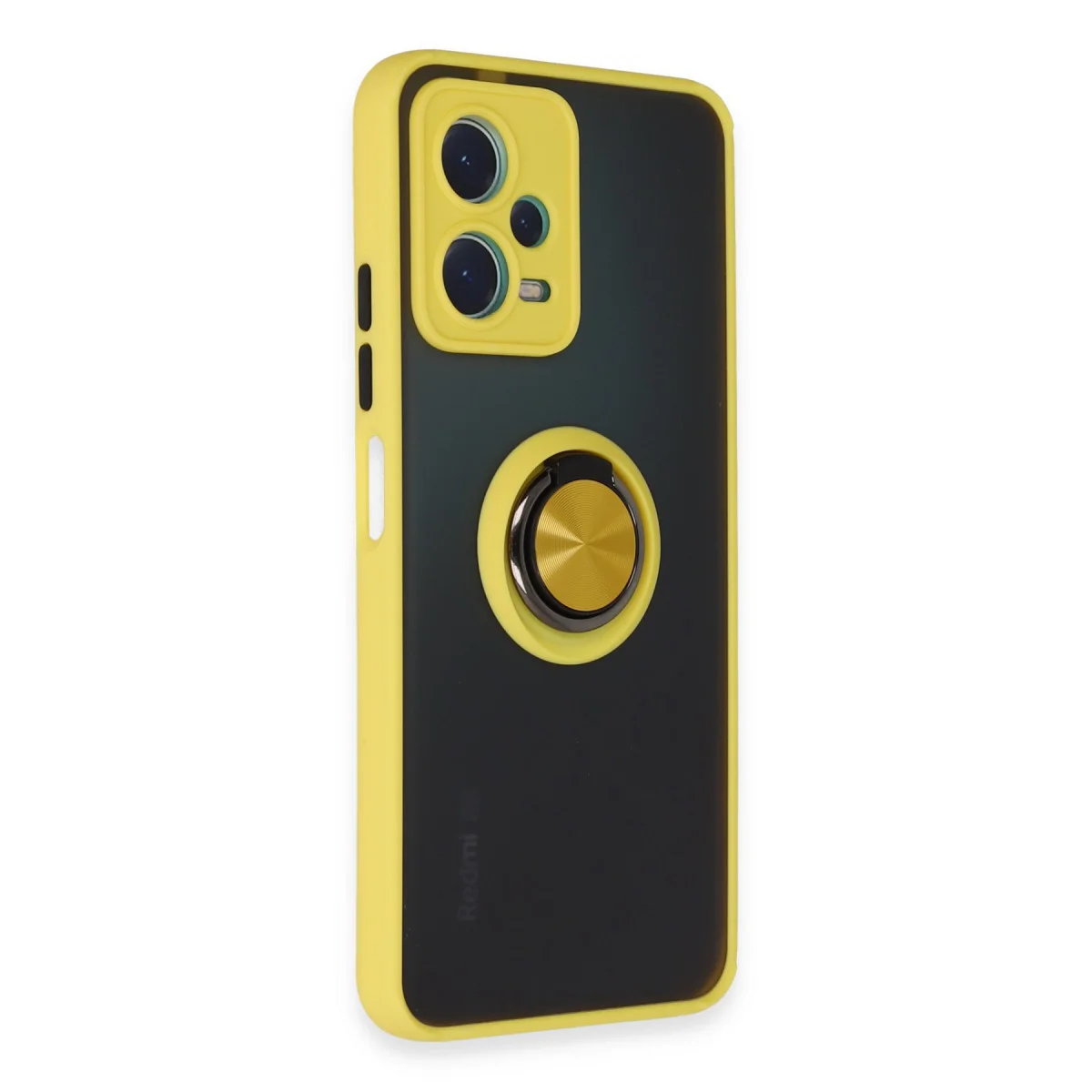 Note 12 5G Montreal Yüzüklü Silikon Kapak - Sarı Çizilmelere Karşı Korumalı Standlı Kılık