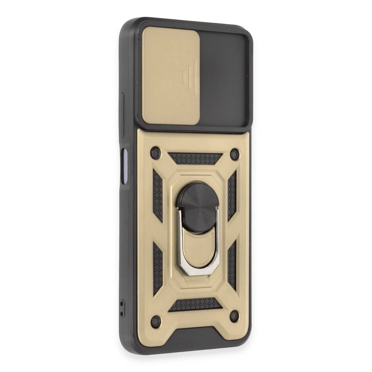 Note 12 5G Silikon Kılıf - Lens Korumalı ve Metal Standlı Gold