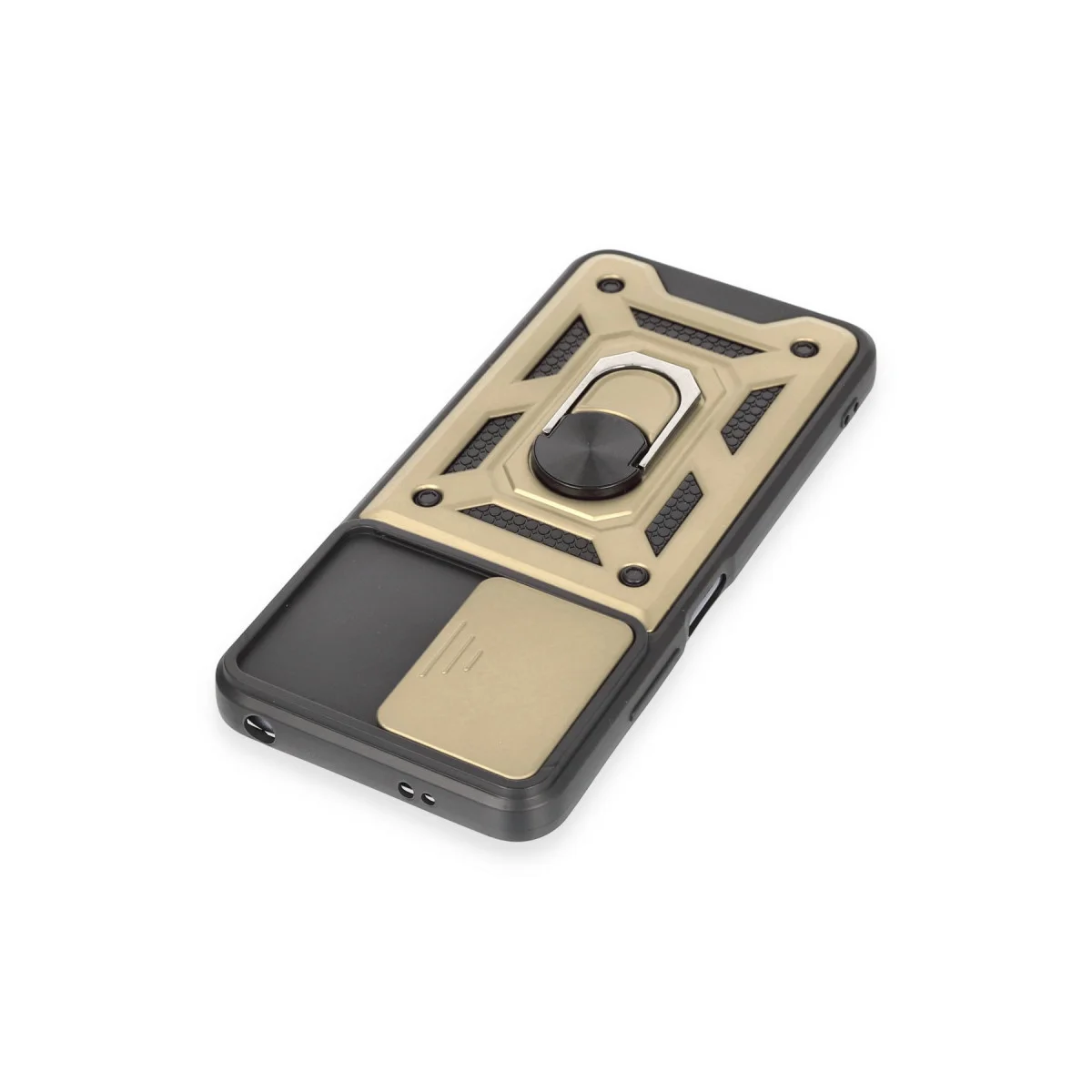 Note 12 5G Silikon Kılıf - Lens Korumalı ve Metal Standlı Gold