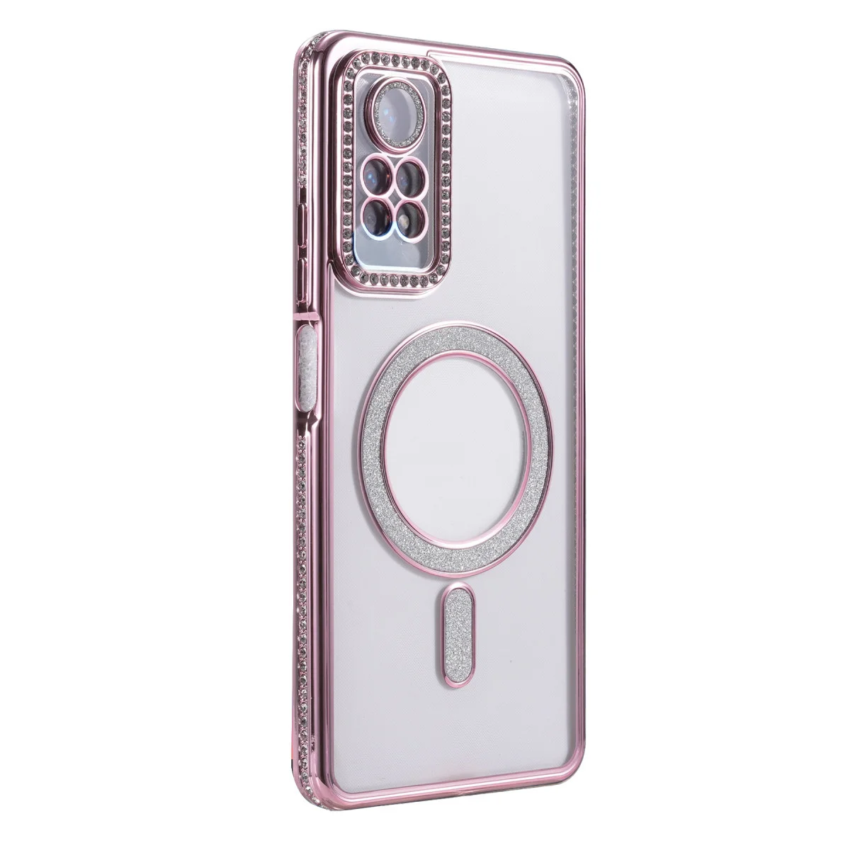 Note 12 Pro 4G Joke Simli Magneticsafe Kılıf - Pembe Kristal Arka ve Mat Kenar Koruması