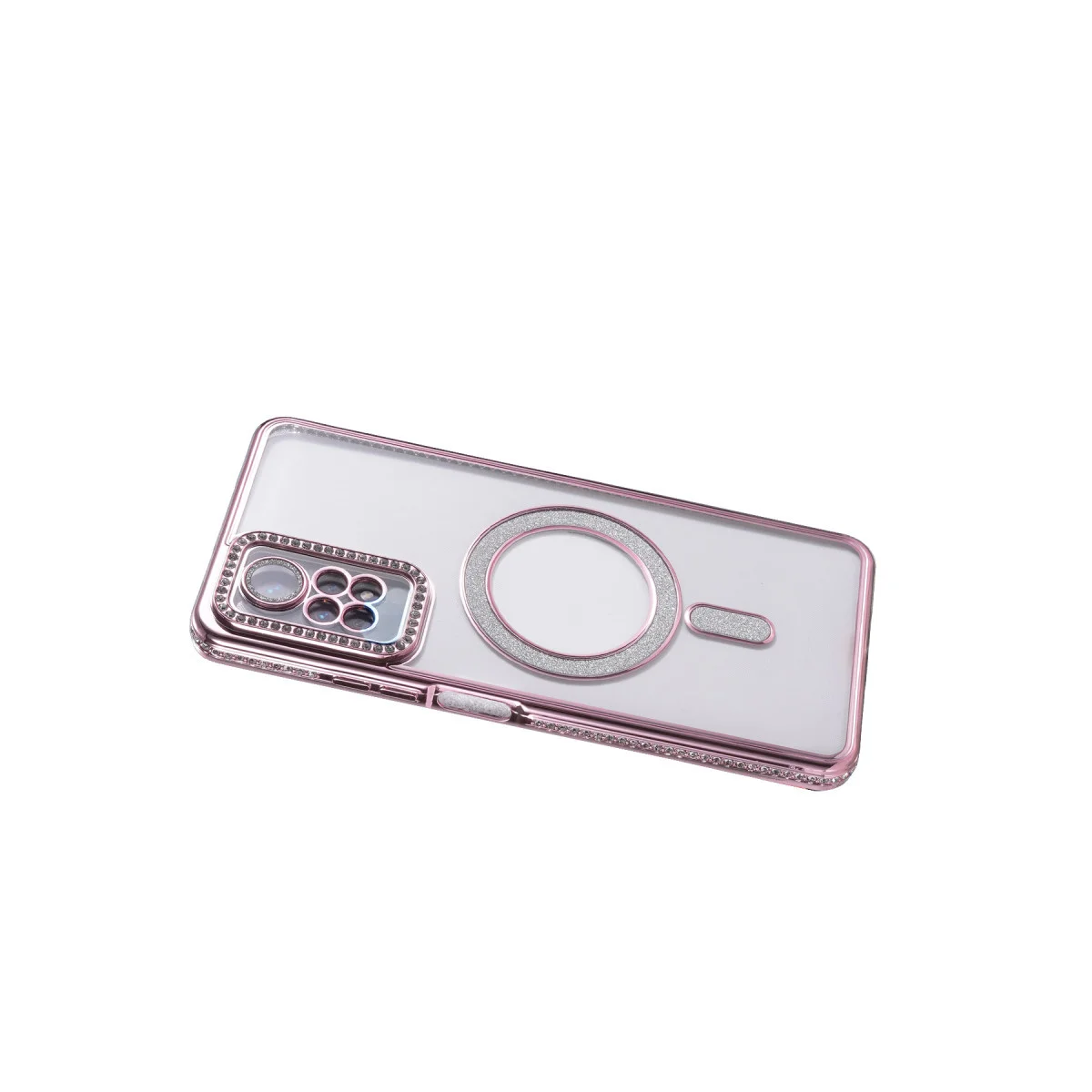 Note 12 Pro 4G Joke Simli Magneticsafe Kılıf - Pembe Kristal Arka ve Mat Kenar Koruması
