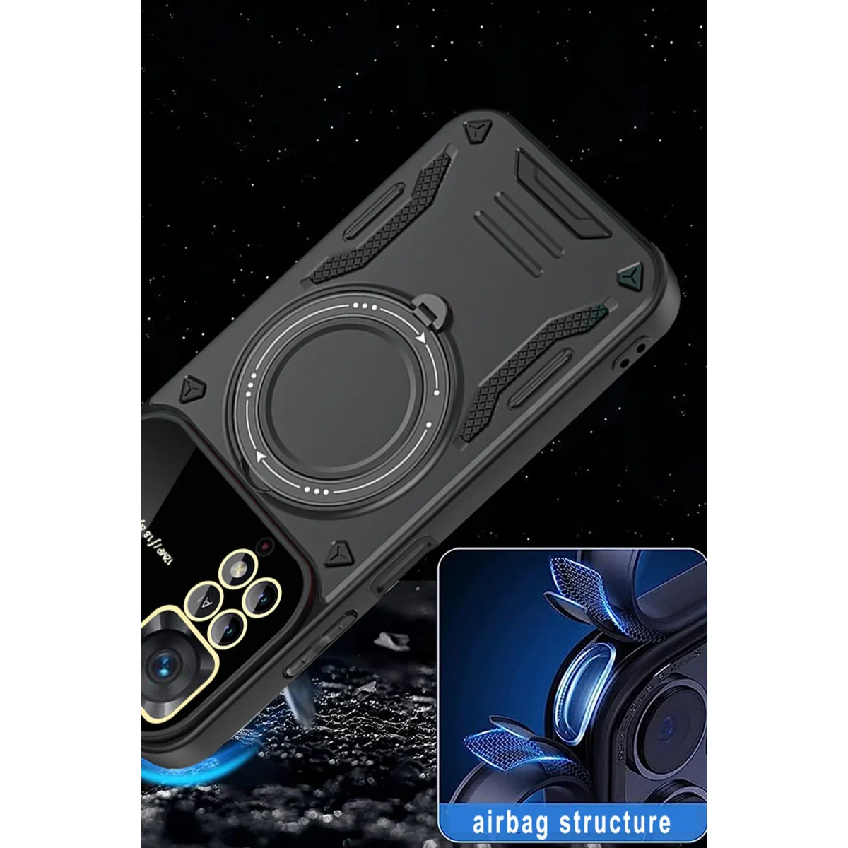 Note 12 Pro 4G Joy Lens Standlı Kılıf - 360° Döner Parmak Halkası Kırmızı