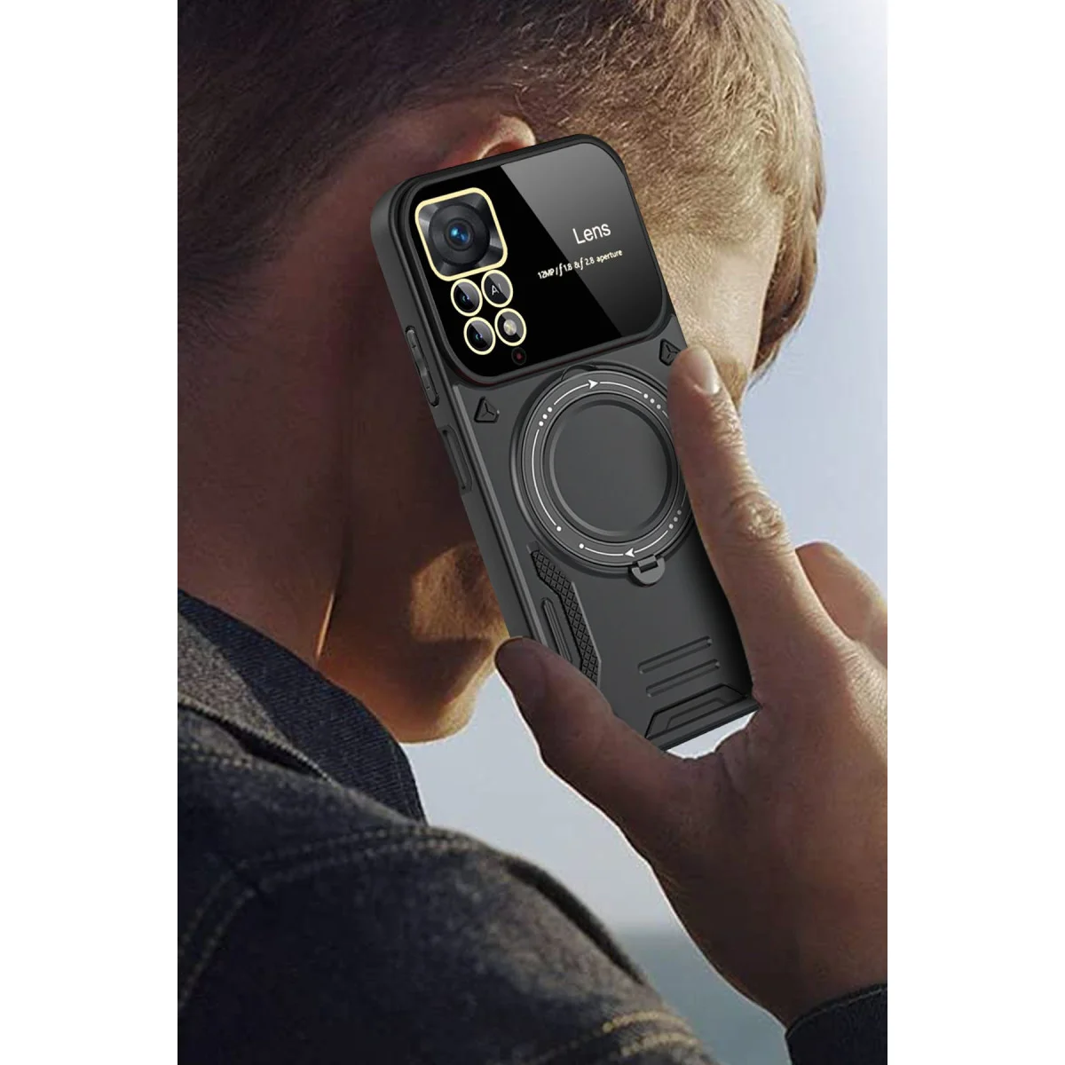 Note 12 Pro 4G Joy Lens Standlı Kılıf - 360° Döner Parmak Halkası Kırmızı