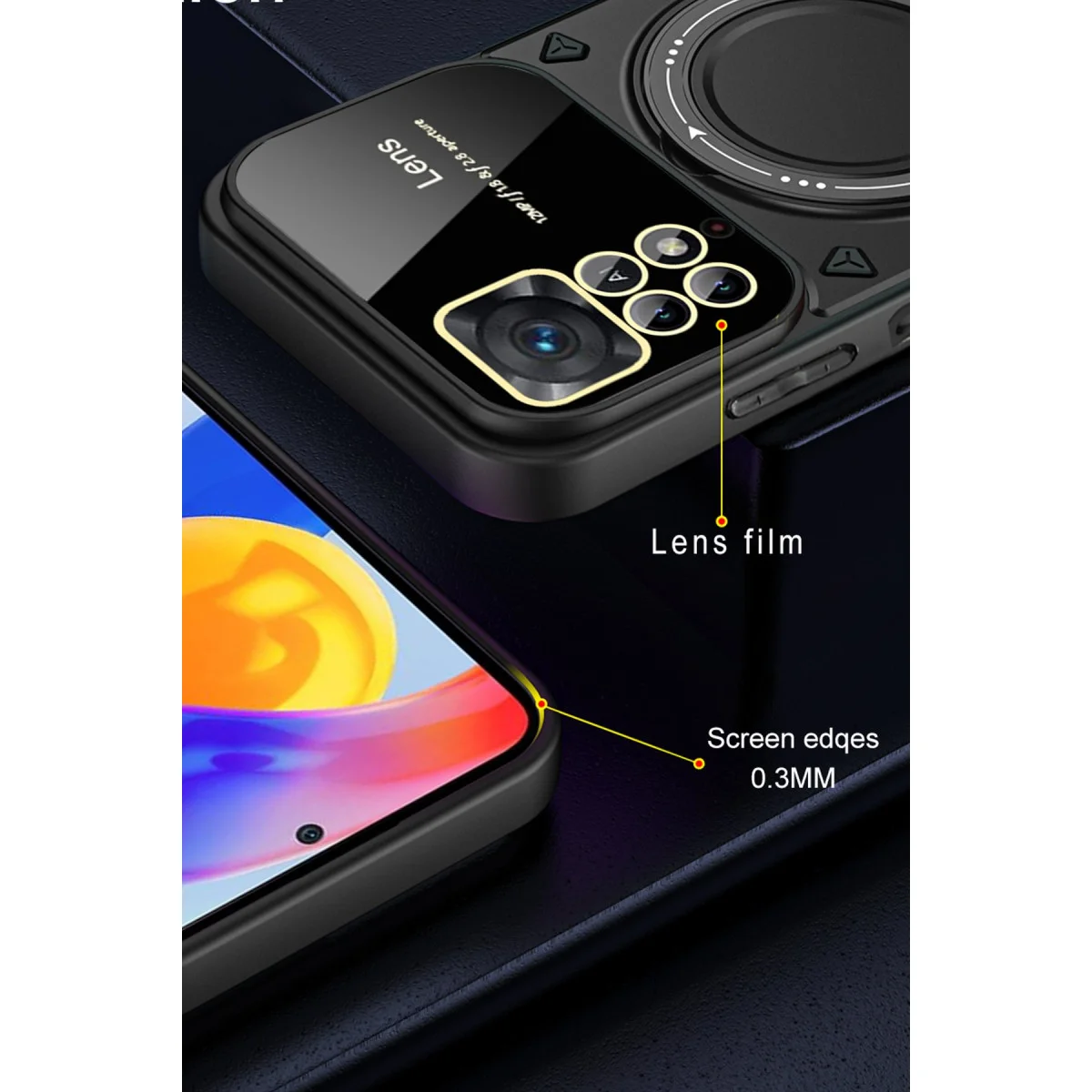 Note 12 Pro 4G Joy Lens Standlı Kılıf - Mor 360° Döner Parmak Halkası ve Askeri Darbe Koruması