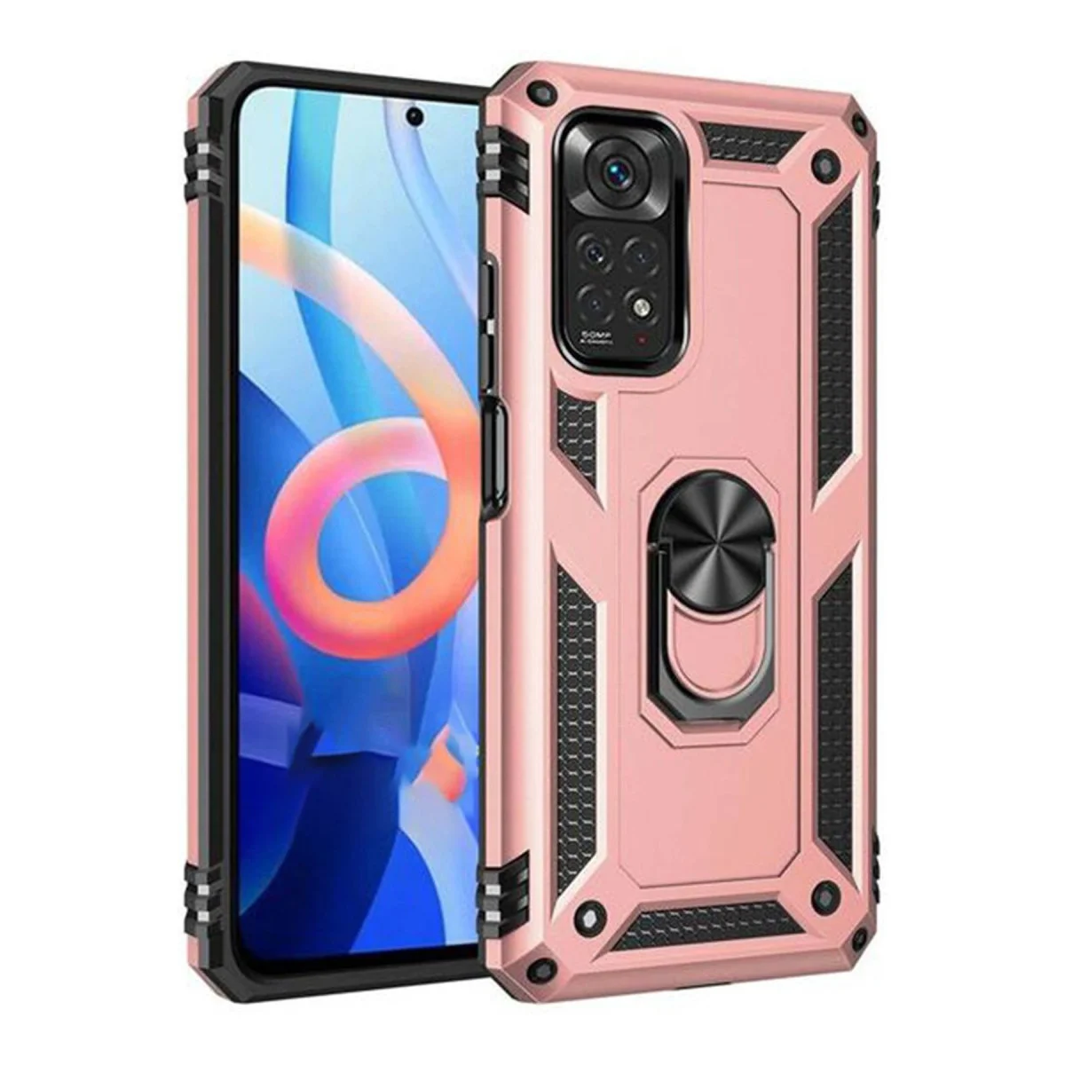 Note 12S Kılıf Sofya Yüzüklü Silikon Kapak Rose - 2 Katmanlı Koruma ve Magnetik Tutucu