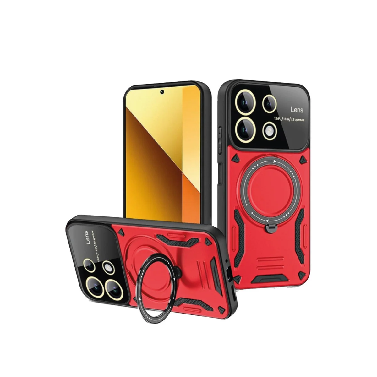 Note 13 4G Joy Lens Standlı Kılıf - Kırmızı Darbe Korumalı