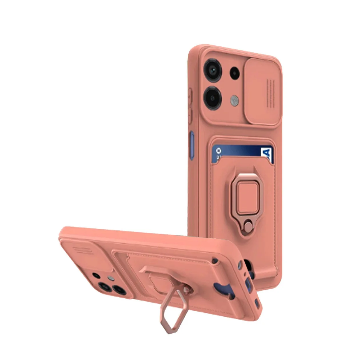 Note 13 4G Kılıf Zuma Kartvizitli Yüzüklü Silikon - Pembe (Kamera Korumalı ve Standlı)