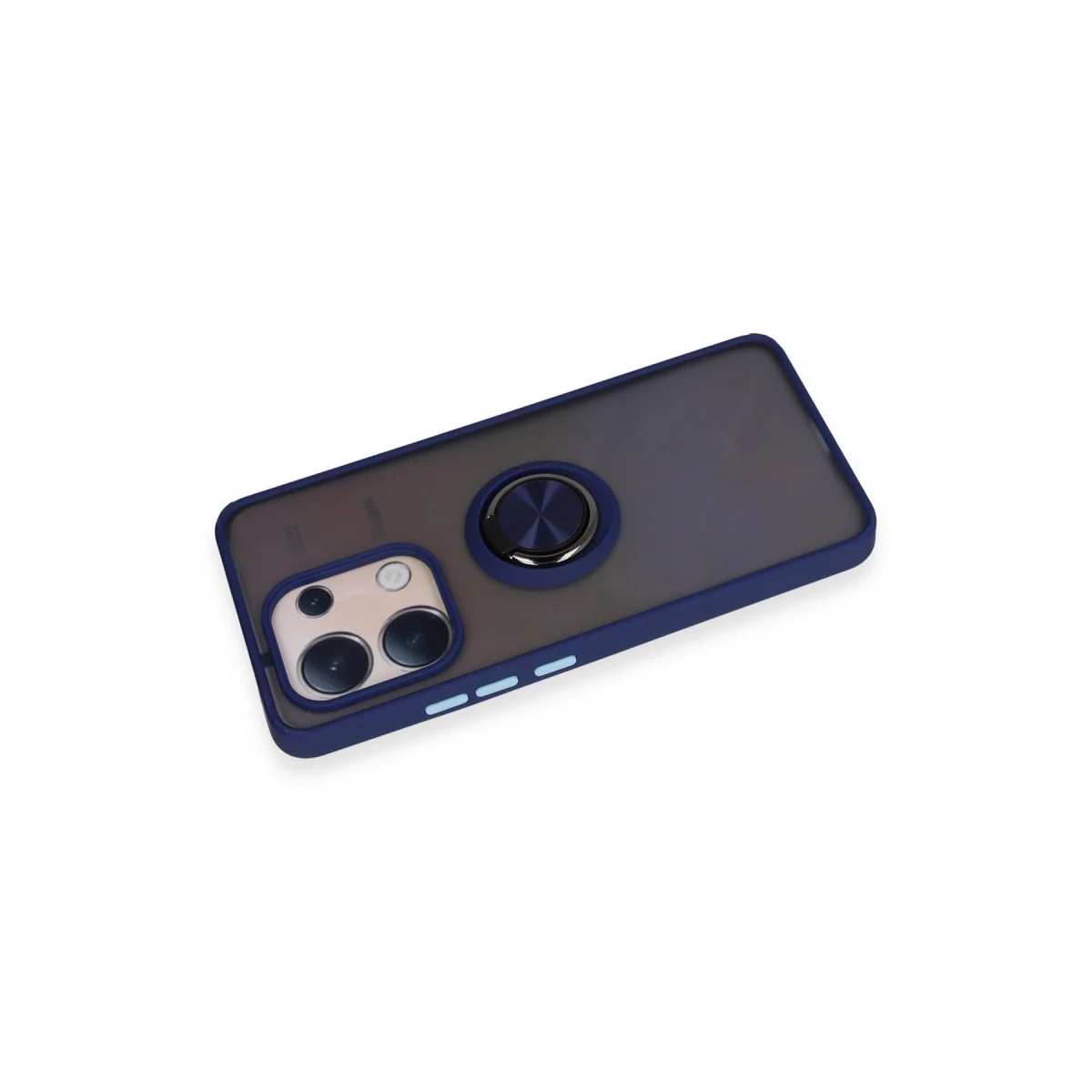 Note 13 4G Montreal Yüzüklü Silikon Kılıf - Lacivert - Parmak İzi Bırakmayan, Metal Ringli Güvenli Koruma