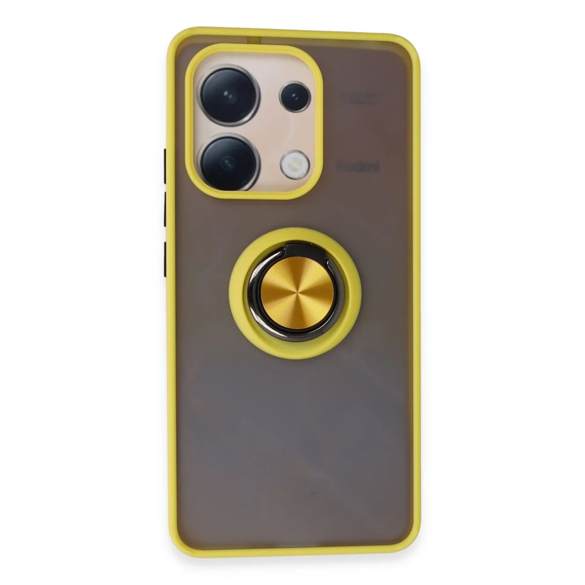 Note 13 4G Montreal Yüzüklü Silikon Kapak - Sarı, Maksimum Koruma ve Metal Stand