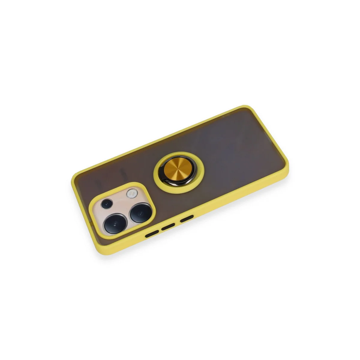 Note 13 4G Montreal Yüzüklü Silikon Kapak - Sarı, Maksimum Koruma ve Metal Stand