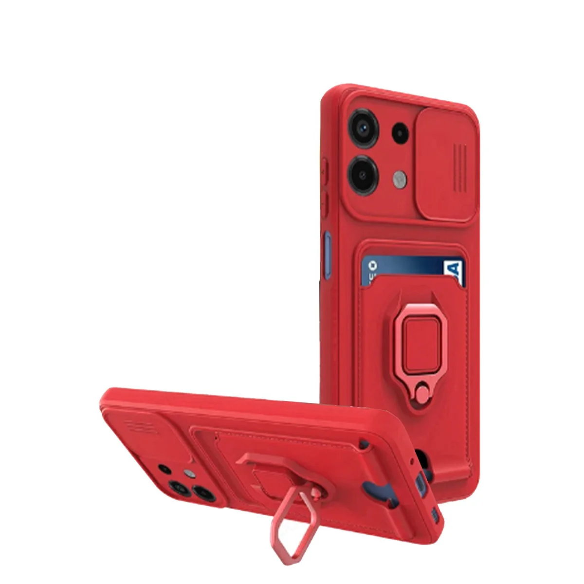 Note 13 4G Zuma Kartvizitli Kılıf - Kamera Korumalı Standlı Kırmızı Silikon Kılıf