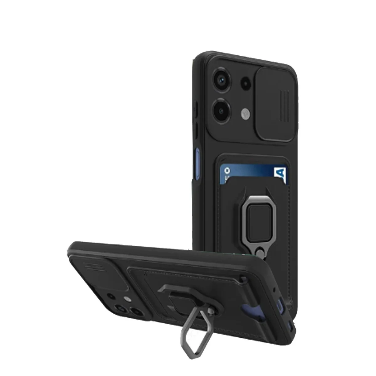 Note 13 4G Zuma Kartvizitli Yüzüklü Silikon Kılıf Siyah - Kamera ve Ekran Korumalı