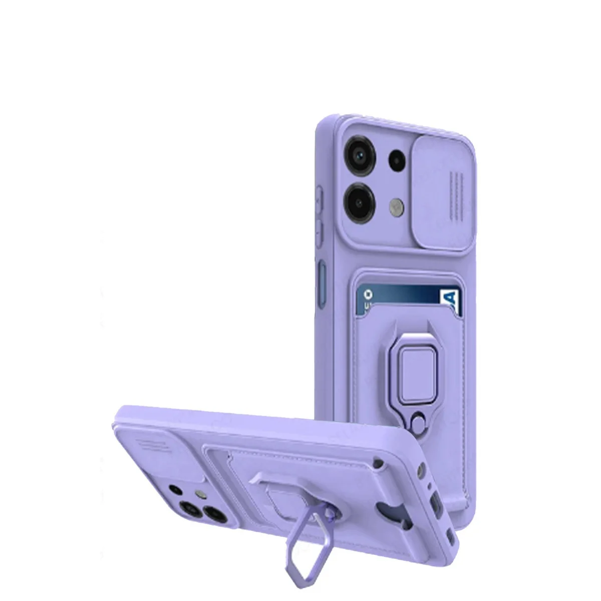 Note 13 4G Zuma Kartvizitli Yüzüklü Silikon Kılıf - Lila, Kamera Korumalı ve Standlı