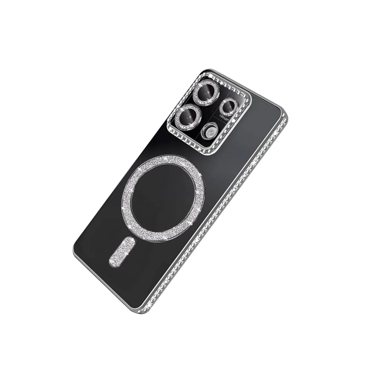 Note 13 Pro 4G Joke Simli Magneticsafe Kılıf - Gümüş TPU Kristal Arka Mat Kenar
