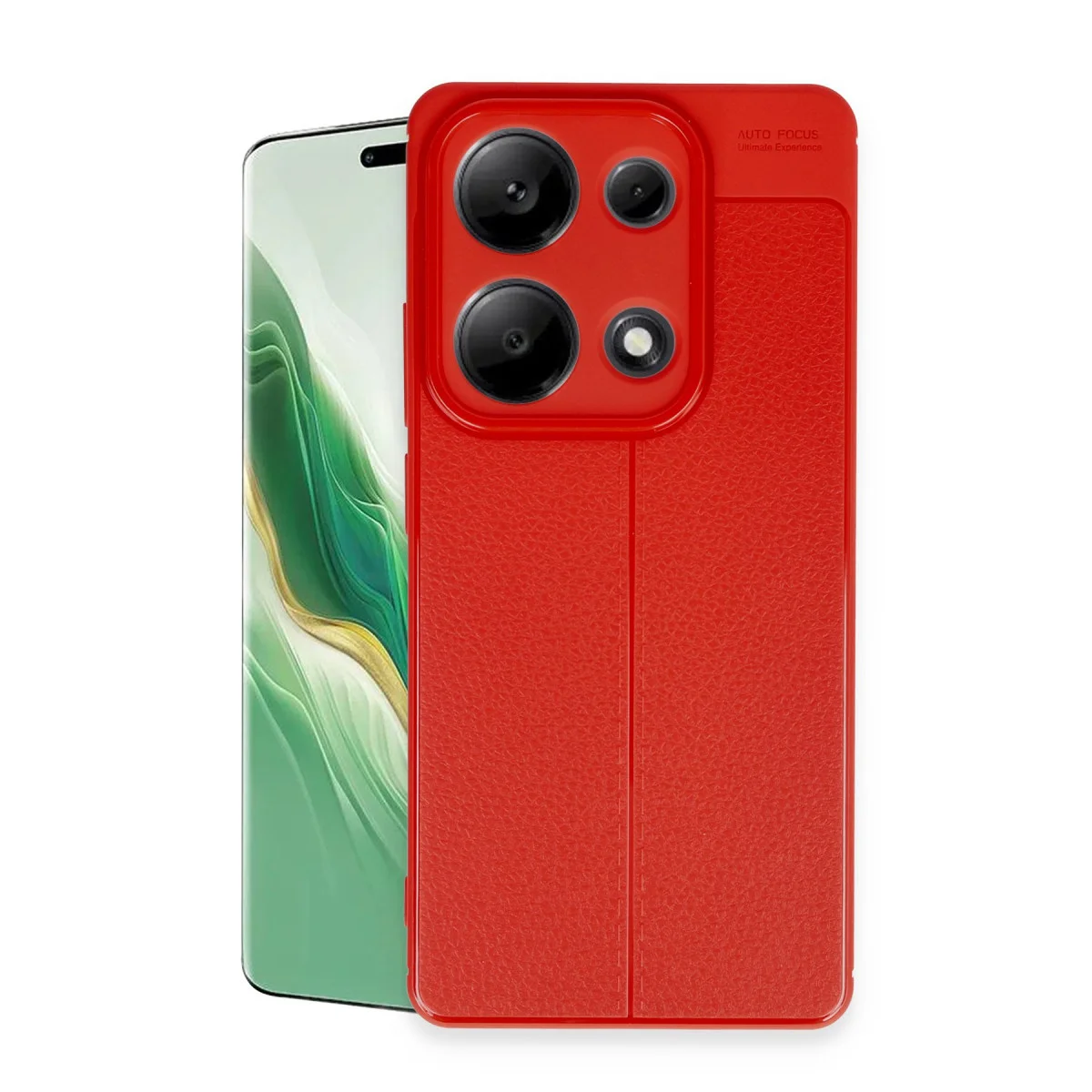 Note 13 Pro 4G Kılıf Auto Focus - Kırmızı TPU Deri Dokulu Korumalı