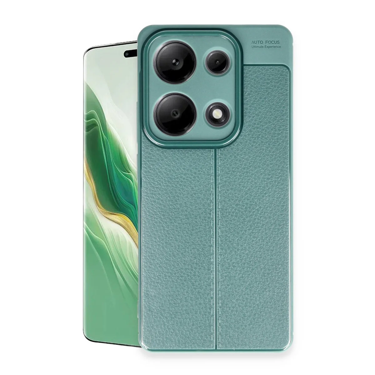 Note 13 Pro 4G Kılıf - Auto Focus Deri Dokulu Koyu Yeşil Darbe Korumalı Silikon Kapak