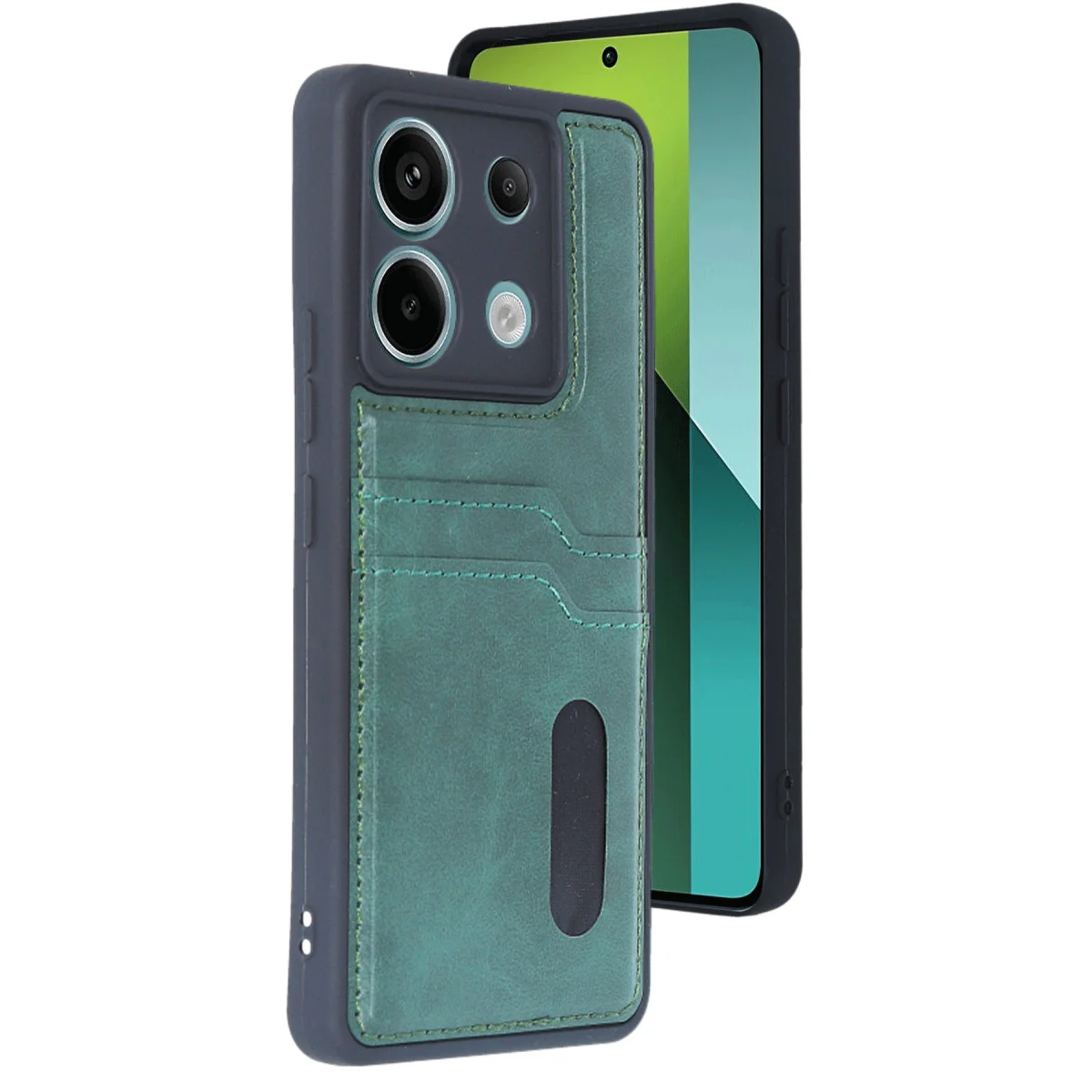 Note 13 Pro 4G Sara Kartvizitli Deri Kılıf - Koyu Yeşil Pratik Çözüm