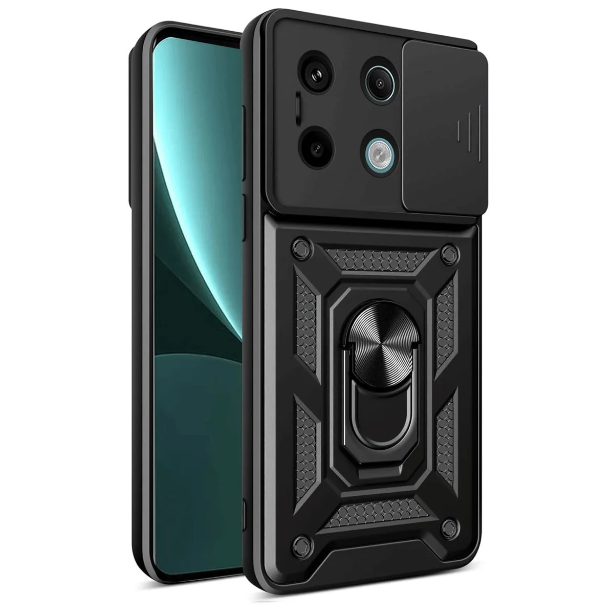 Note 13 Pro 4G Silikon Kılıf - Lens Korumalı, Yüzüklü ve Standlı