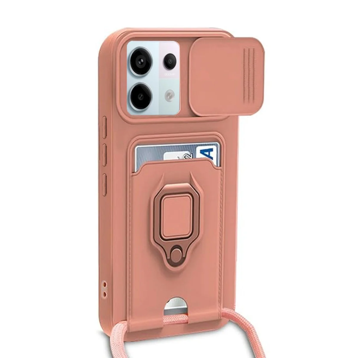 Note 13 Pro 5G Kılıf Silikon Zuma Kart Bölmeli Pembe - Kamera Korumalı ve Standlı