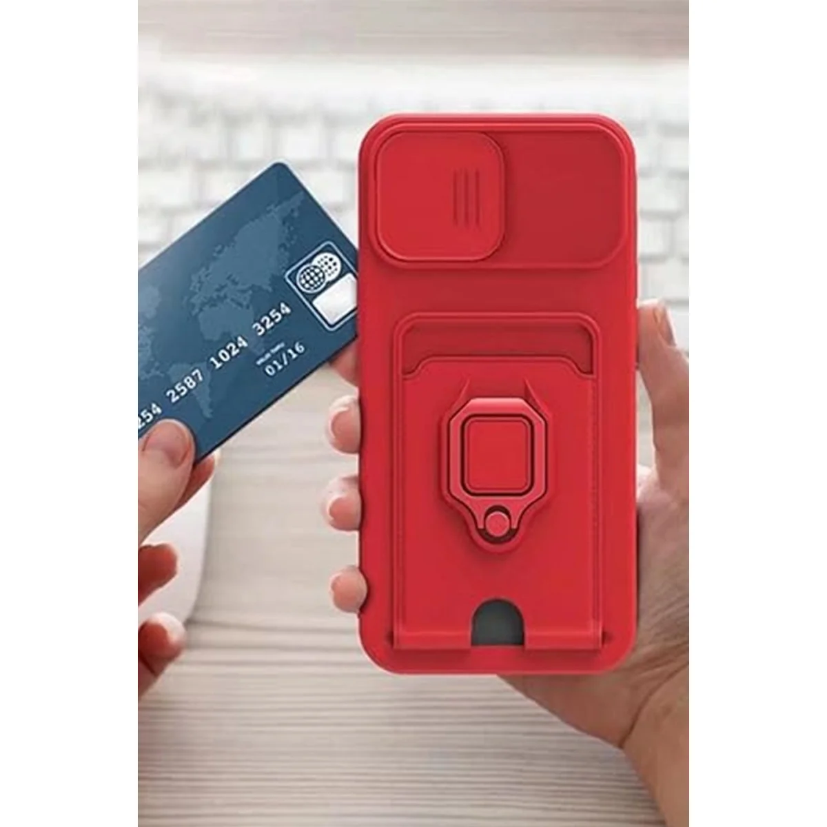 Note 13 Pro 5G Kılıf Silikon Zuma Kart Bölmeli Pembe - Kamera Korumalı ve Standlı