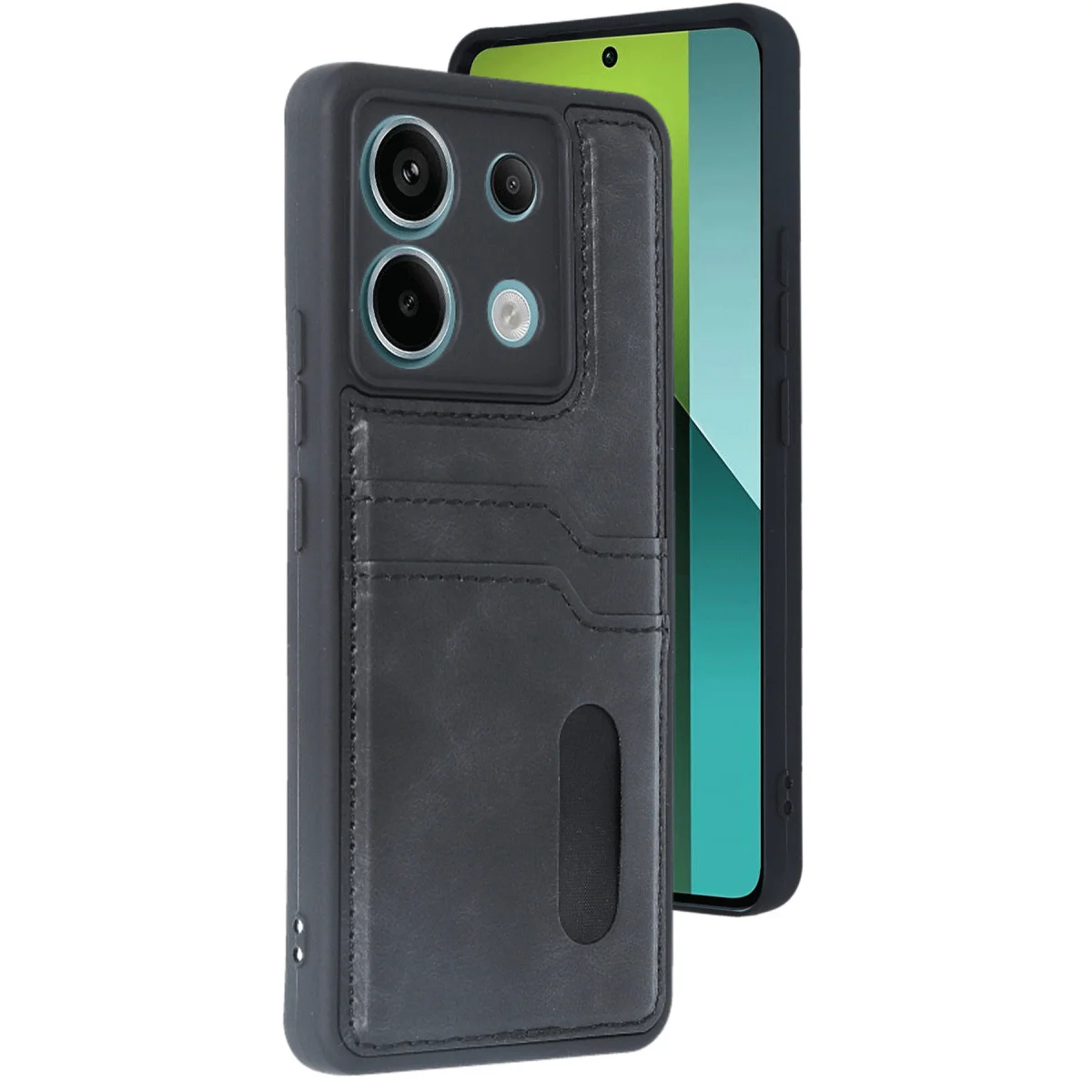 Note 13 Pro 5G Sara Kartvizitli Deri Kılıf - Siyah